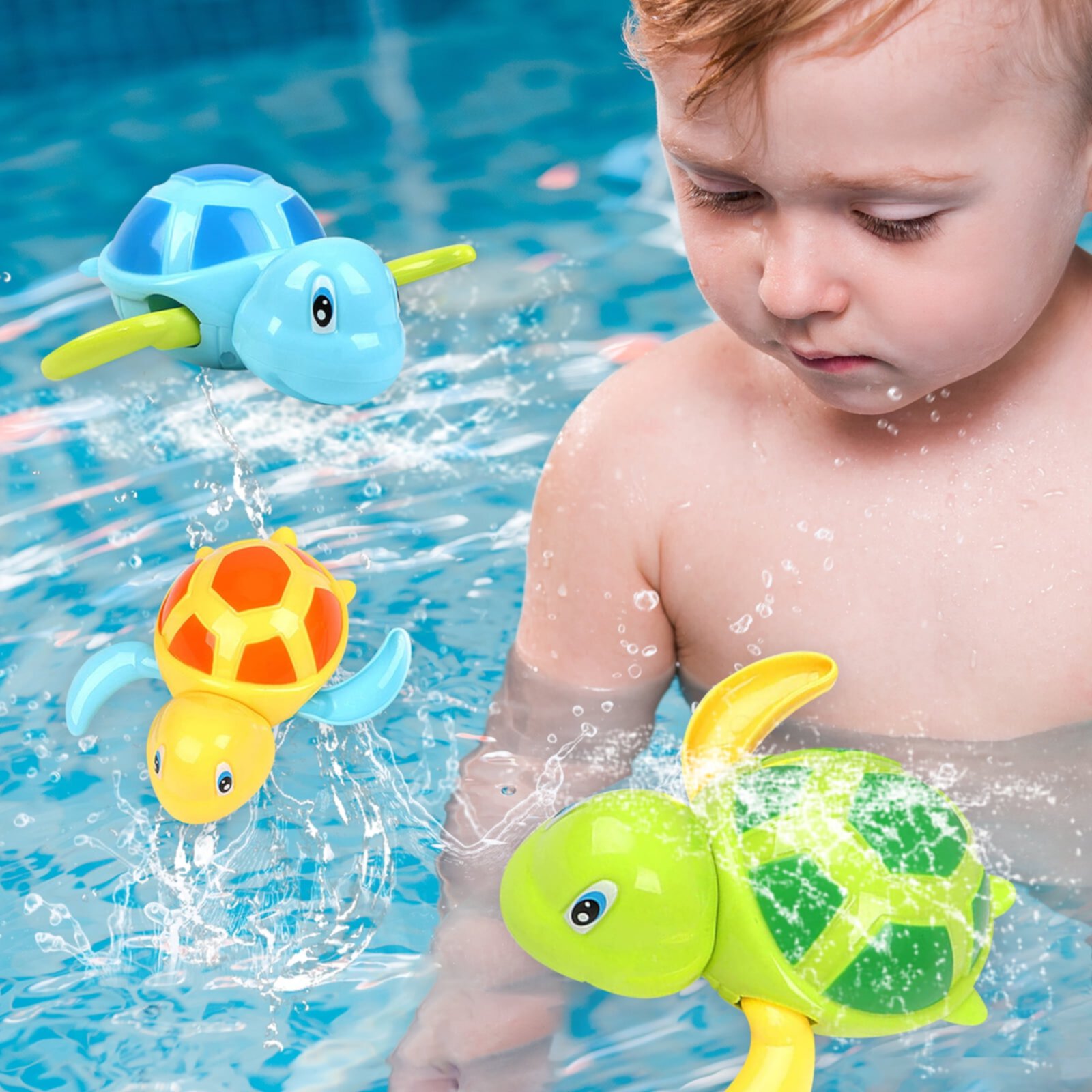 Baby Bath Toys, 3 Pack Swimming Turtle Bath Toys for Toddlers, Bathtub Windup Water Toy for Boys and Girls, Cute Floating Pool Toys for 1 2 3 4 5 Year Old Child Kids Syenll