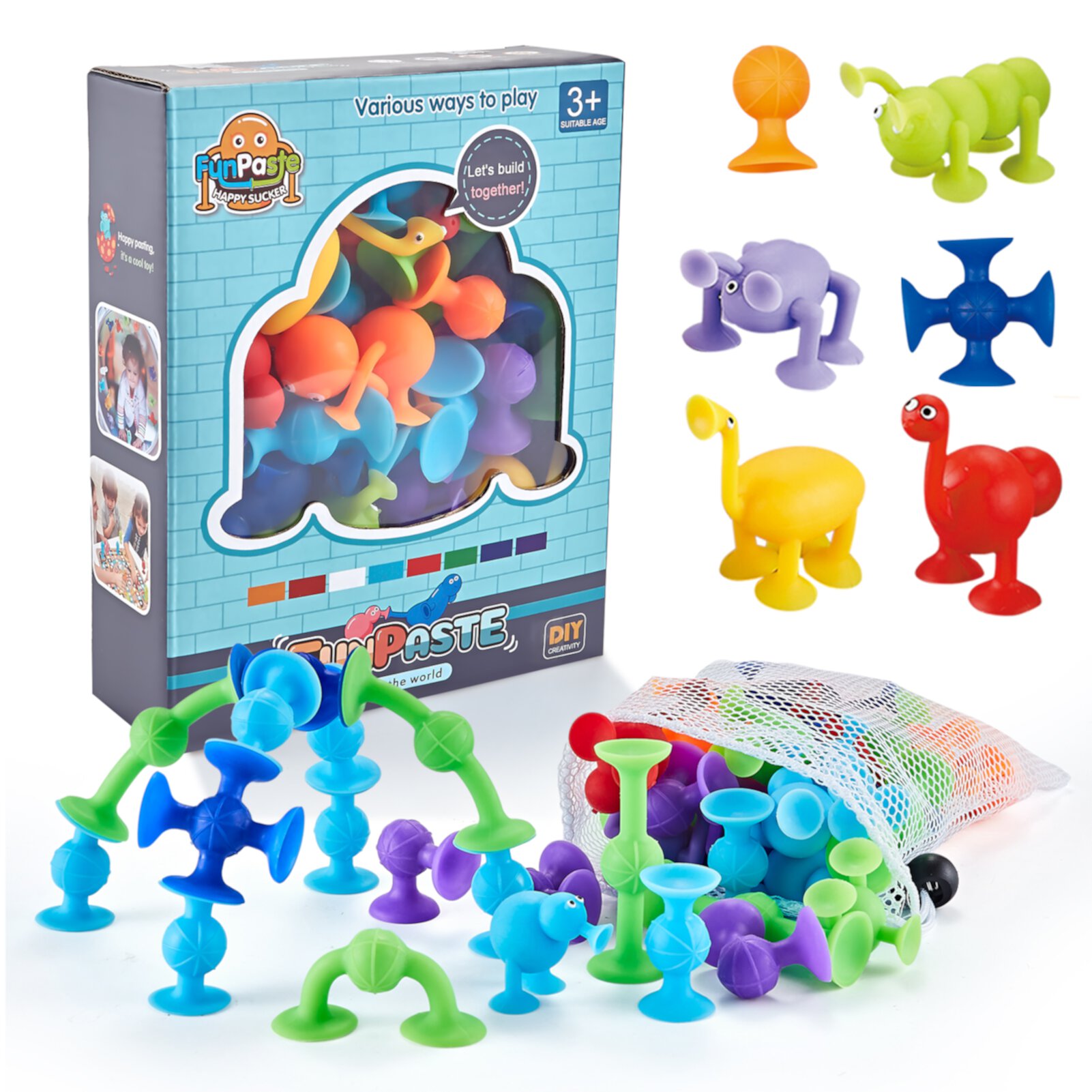 Baby Suction Cup Toys,32 Pieces Animal Silicone Building Blocks,Stress Release Sensory Sucker Toys,Shower Bath Game Window Toys,Kid Tub Toys Gift for 3 4 5 6 7 Years Old Boys Girls Tepear