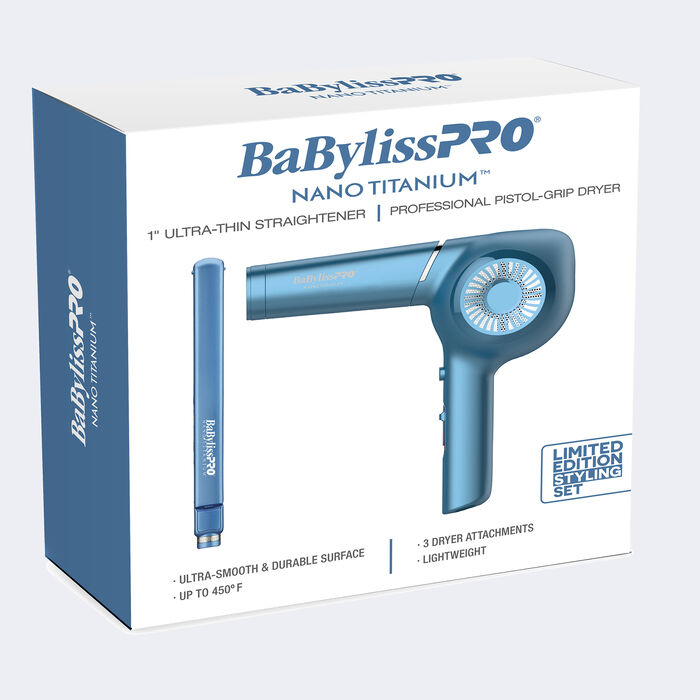 BabylissPRO Nano Titanium Professional Pistol-Grip Dryer + 1" Ultra-Thin Flat Iron BABYLISSPRO