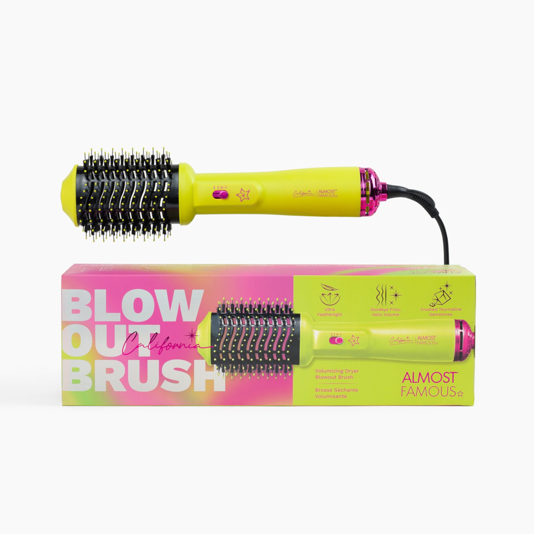 3in1 Blowout Brush Styling Tool - Round Volumizing Blowout Brush, 3 Temp Settings, Professional Salon Quality Tool Hot Brush, Anti-Frizz Negative Ion - Yellow Almost Famous