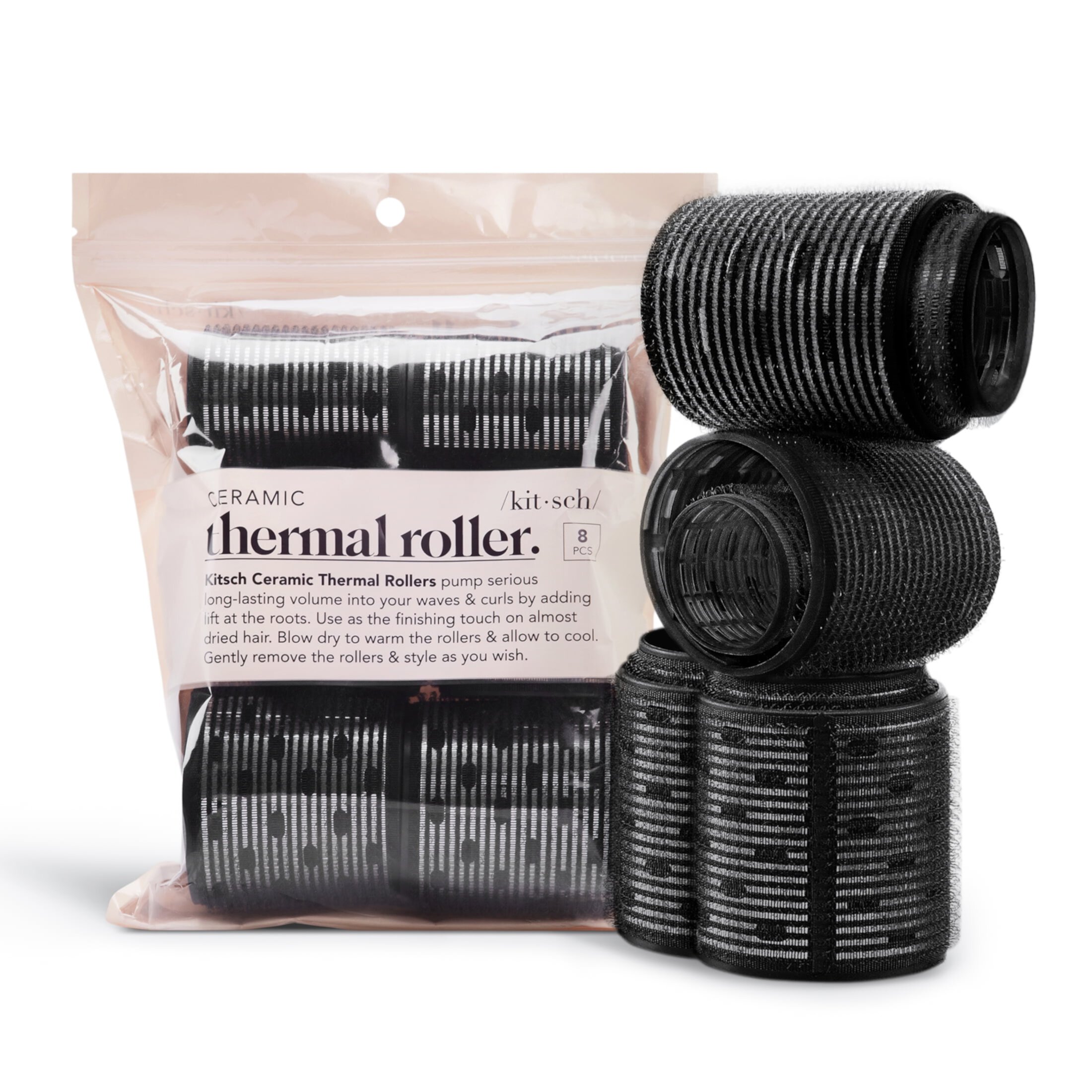 Kitsch Ceramic Thermal Compact 8-Piece Hair Rollers, Black Kitsch