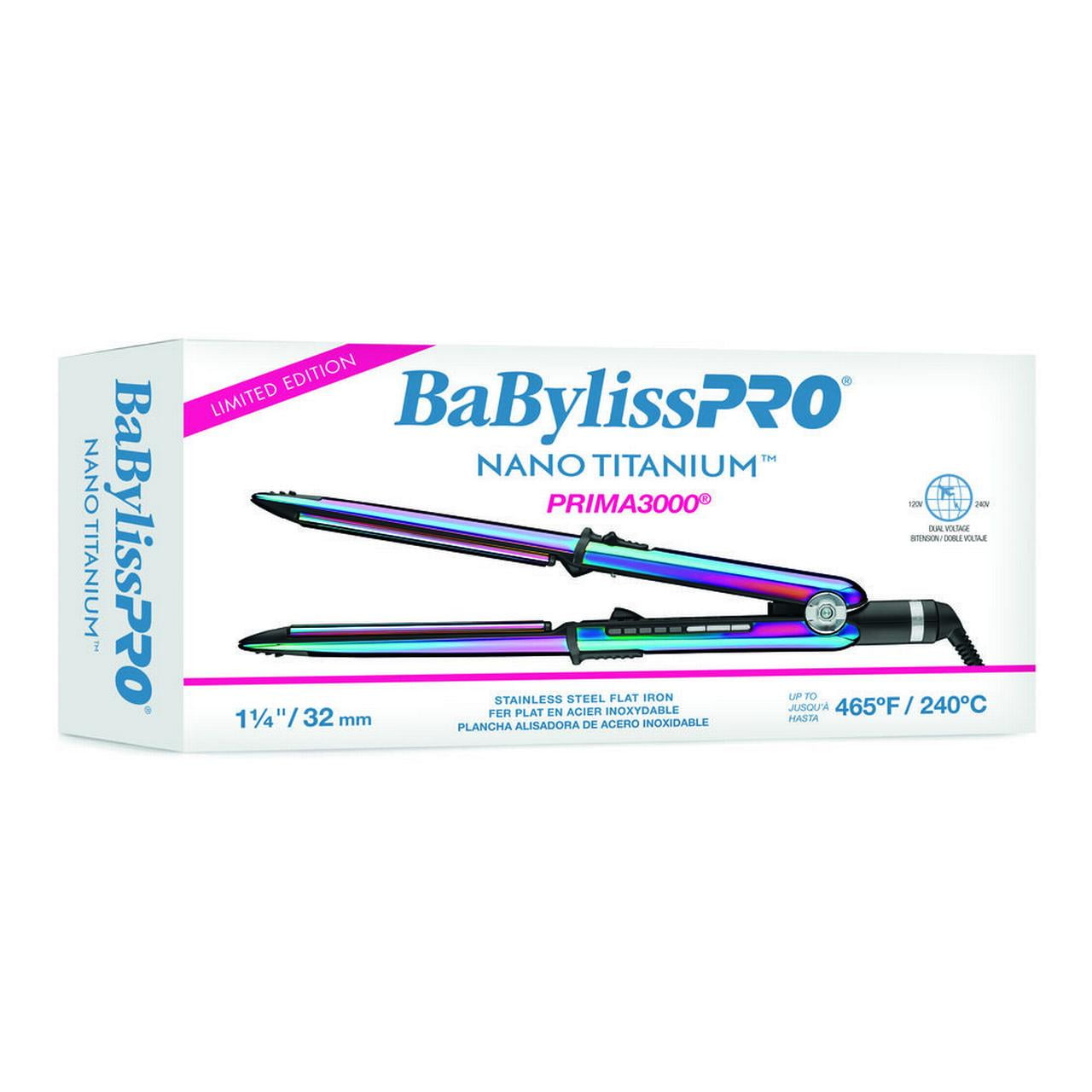 BabylissPRO Nano Titanium Limited Edition Iridescent 1 1/4" Flat Iron, Prima3000 BABYLISSPRO