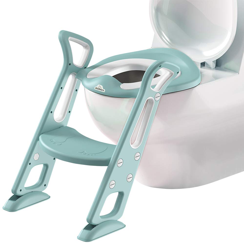 BlueSnail 3 Step Plastic Potty Training Toilet Seat with Step Stool Ladder for Kids (Light Green PU) BlueSnail