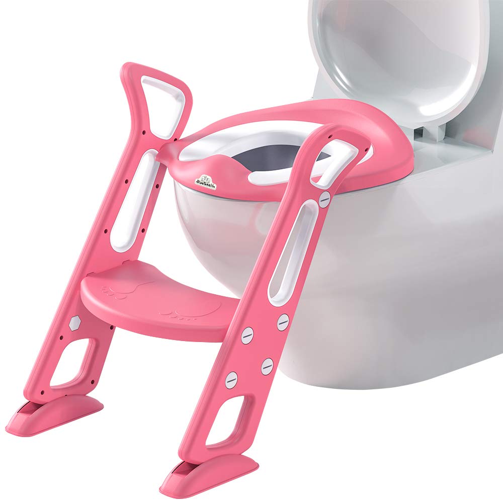 BlueSnail Potty Training Toilet Seat with Step Stool Ladder for Kids (Pink PU Cushion) BlueSnail