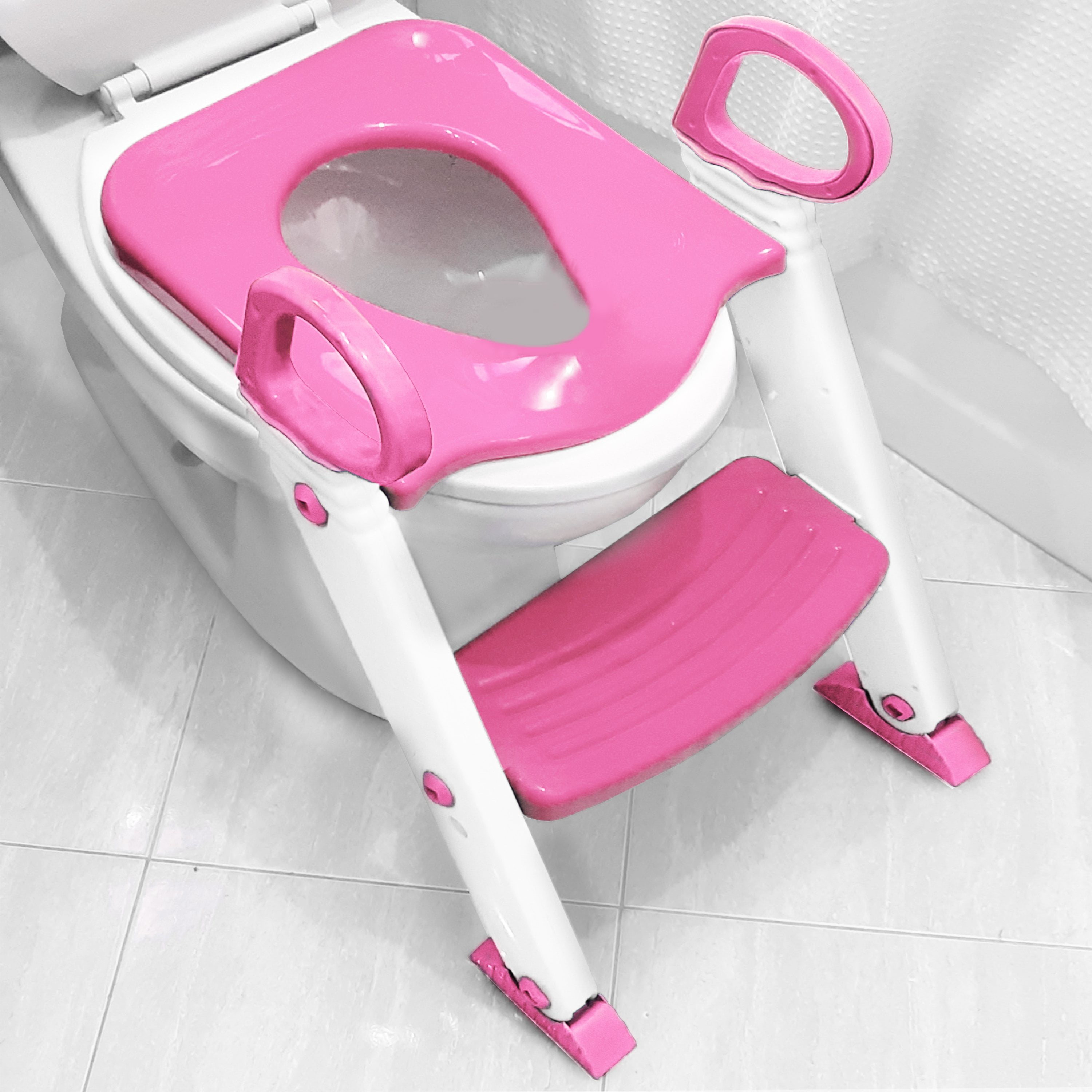 Potty Training Seat Toilet w/Step Stool Ladder & Splash Guard, Kids Toddlers Trainer w/Handles. Sturdy & Foldable. Non-Slip Steps & Anti Slip Pads. Adjustable Potty Chair - Boys Girls Baby Pink Alayna