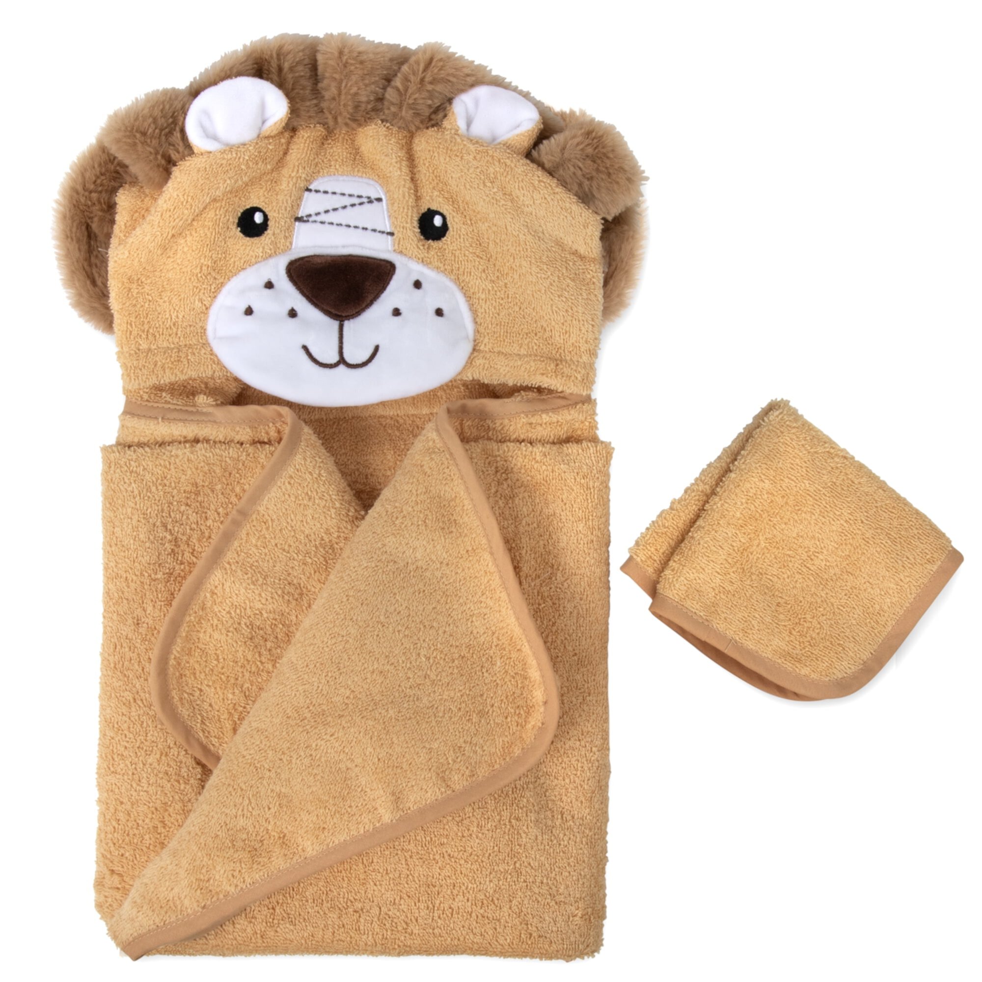 Baby Essentials 2 Piece Hooded Cotton Bath Towel and Washcloth Set for Infants, Newborns and Toddlers 3 – 24 Months for Bath Time, Showers, Lounge, Beach and Pool in Perky Puppy Pal Baby Essentials