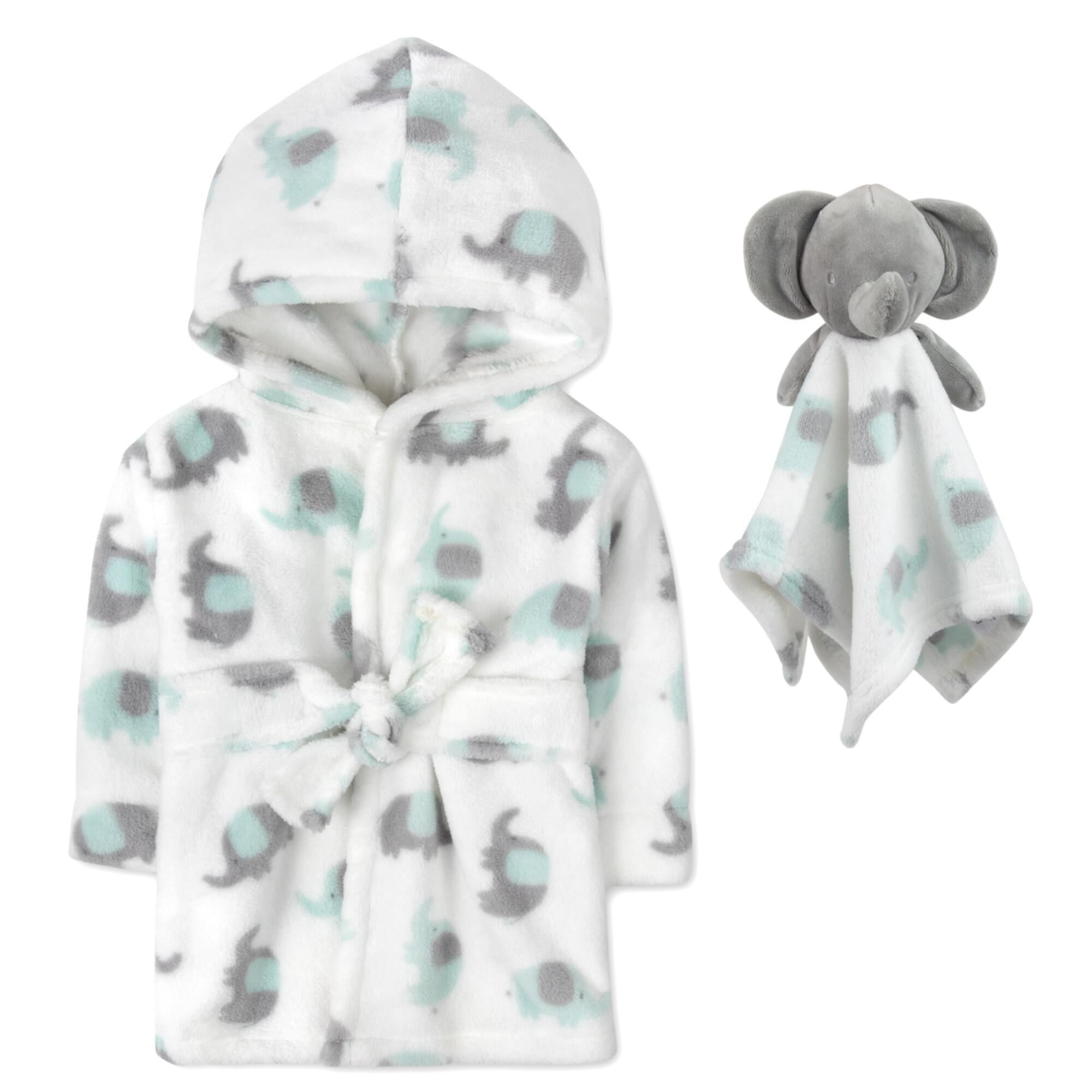 Baby Essentials Hooded Bathrobe with Tie Closure & Matching Minky Blanket Doll for Newborns, Infants and Toddlers 0 – 9 Months for Bath and Lounge in Cheerful Cheetah with Kitten Baby Essentials