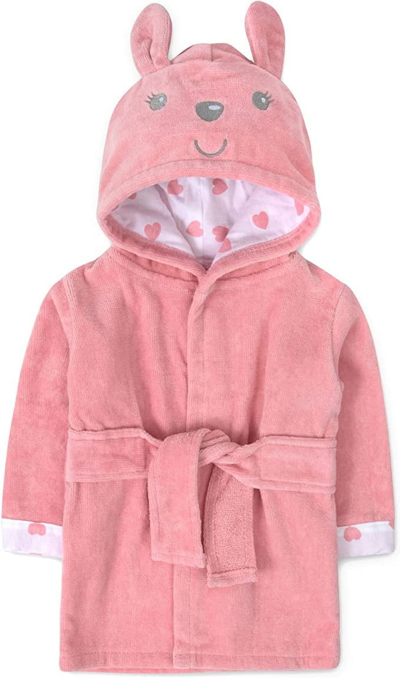 Baby Essentials Hooded Baby Animal Bathrobe with Tie Closure for Newborns and Infants 0 - 9 Months in Pretty Pink Bunny Baby Essentials