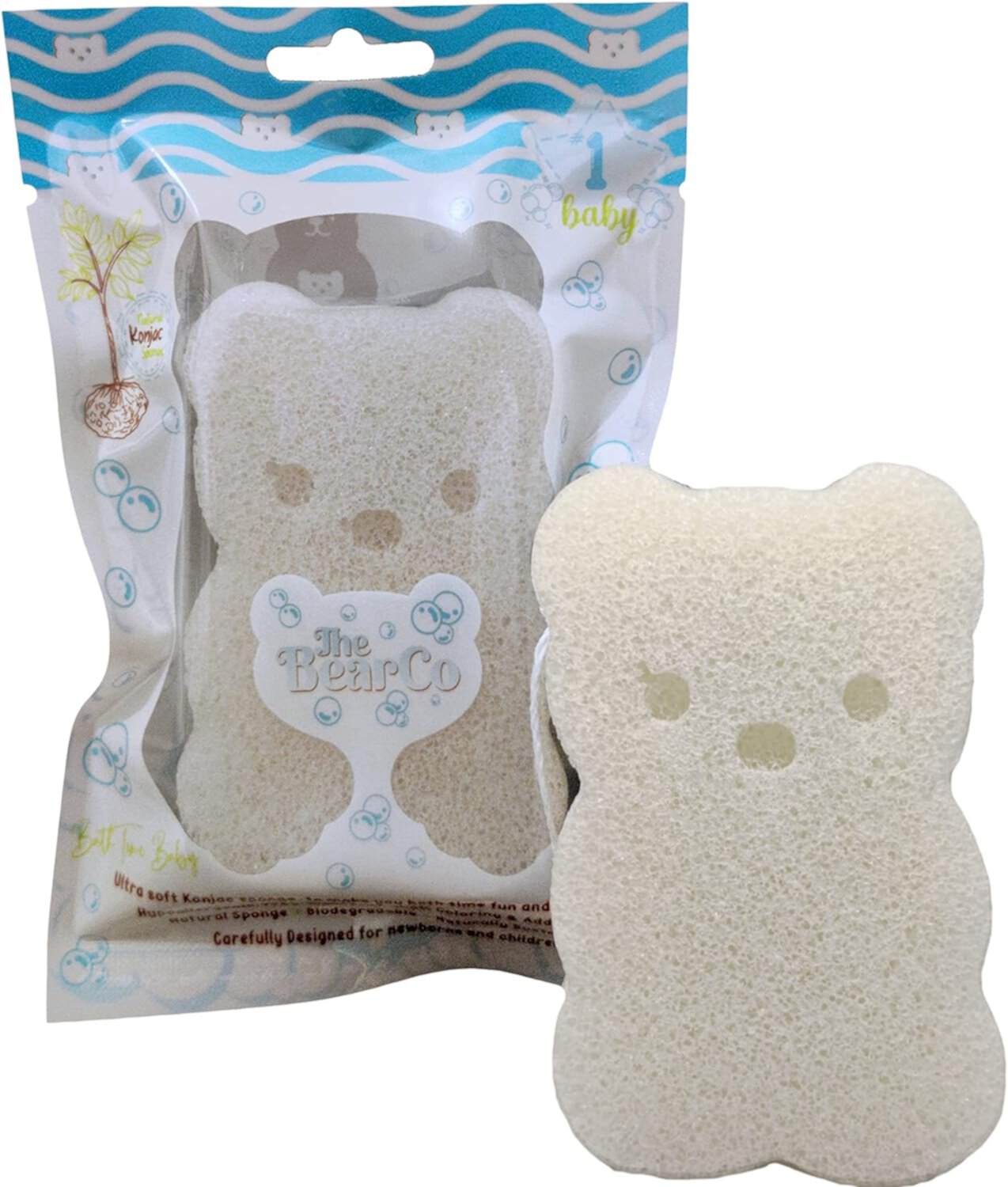 Baby Bath Sponge 100% Pure Natural Extra Soft and Smooth - Hypoallergenic and Completely Free of Fragrance, Colorant, Additives, Sulfates, Parabens, Phthalates, and Petroleum by BearCo. The Bearco