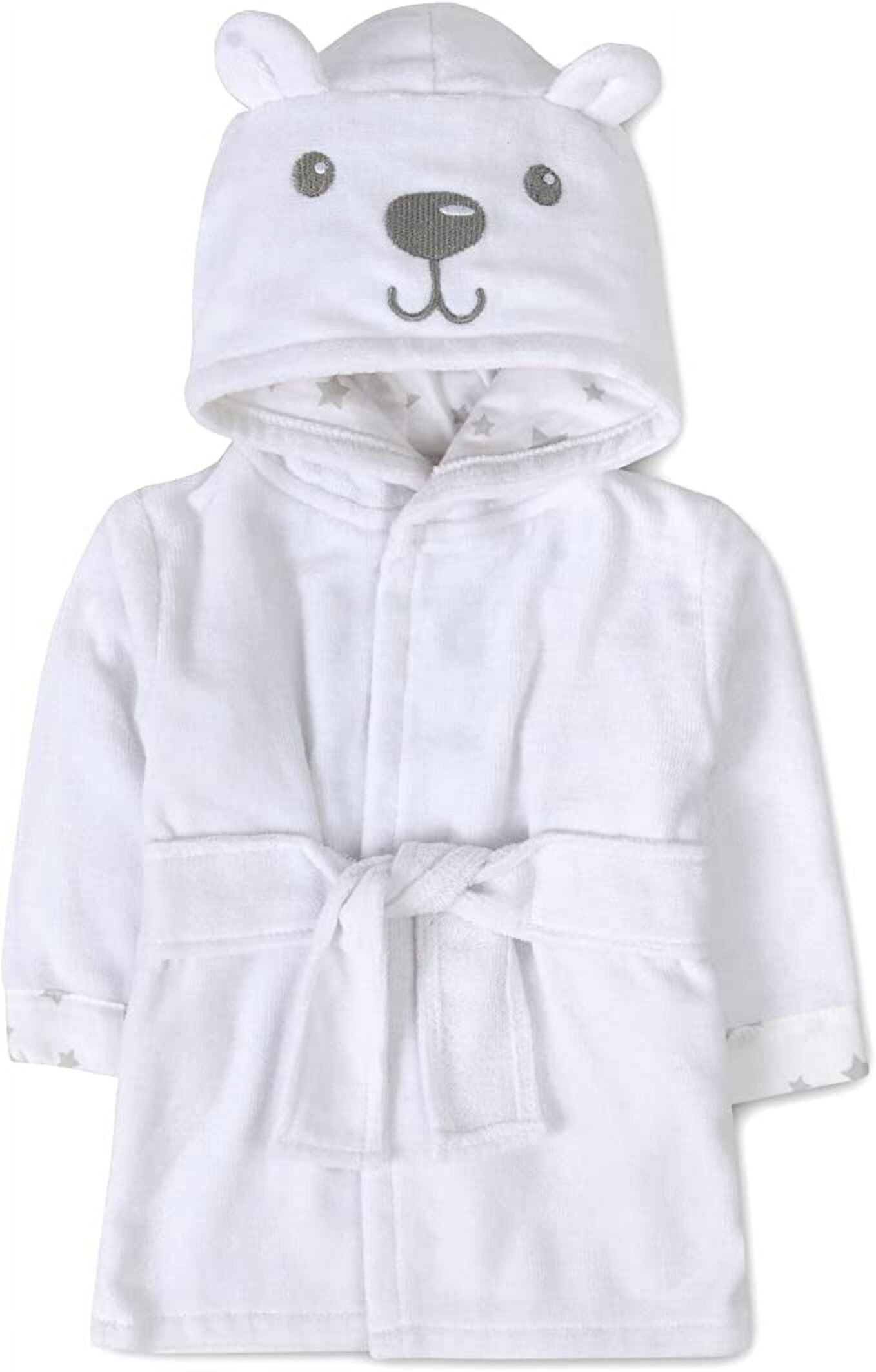 Baby Essentials Hooded Baby Animal Bathrobe with Tie Closure for Newborns and Infants 0 - 9 Months in Whimsical White Bear Baby Essentials