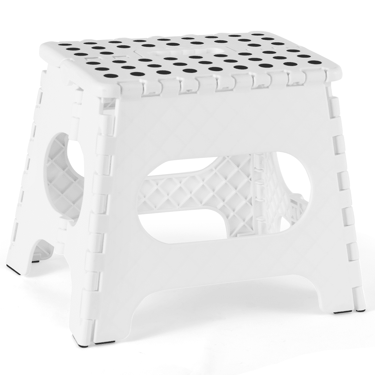 Home Folding Step Stool - Foot Stool with 11 inch Height - Holds up to 300 lbs - Lightweight Plastic Foldable Step Stool for Kitchen, Bathroom & Living Room, White OBariumy