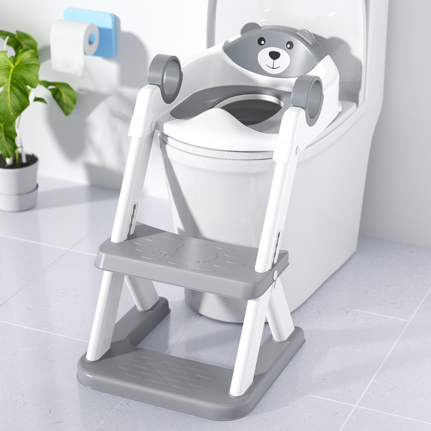 Potty Training Seat, Toddler Step Stool, 2 in 1 Potty Training Toilet for Kids, Baby Seat with Splash Guard and Anti-Slip Pad for Boys Girls Potty Training, Grey Cshidworld