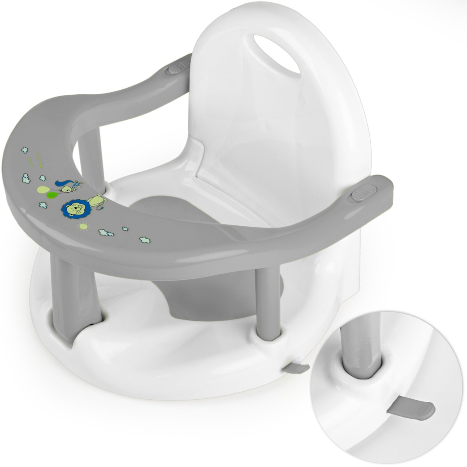 Freecat Bath Seat/Chair with Non-Slip Mat Gray and White, Bath Tub Chair with Suction Cups, Gift for Toddlers 6 9 12 18 Months. Freecat