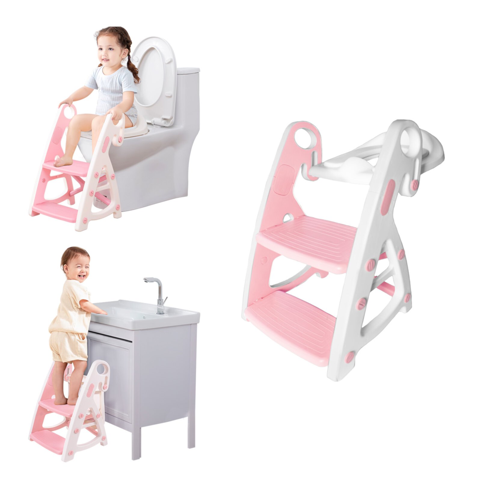 Potty Training Seat With Step Stool: Stable Adjustable Height Toddler Toilet Seats With Splash Guard and Handle and Removable Seat Versatile 2-in-1 Climbable Ladder Easy Use PRIMLECT