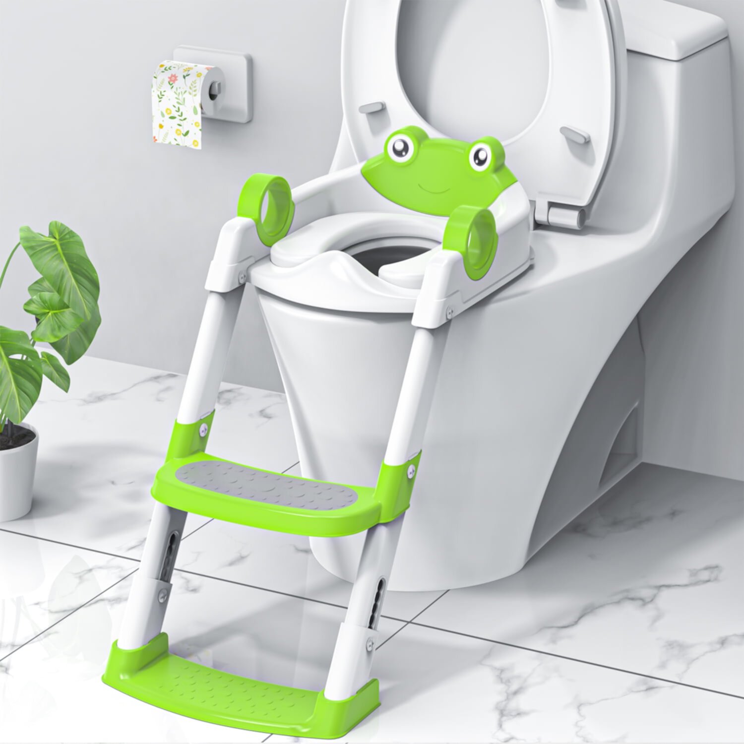 Potty Training Seat, Toddler Step Stool, 2 in 1 Potty Training Toilet for Kids, Baby Seat with Splash Guard and Anti-Slip Pad for Boys Girls Potty Training, Green Cshidworld