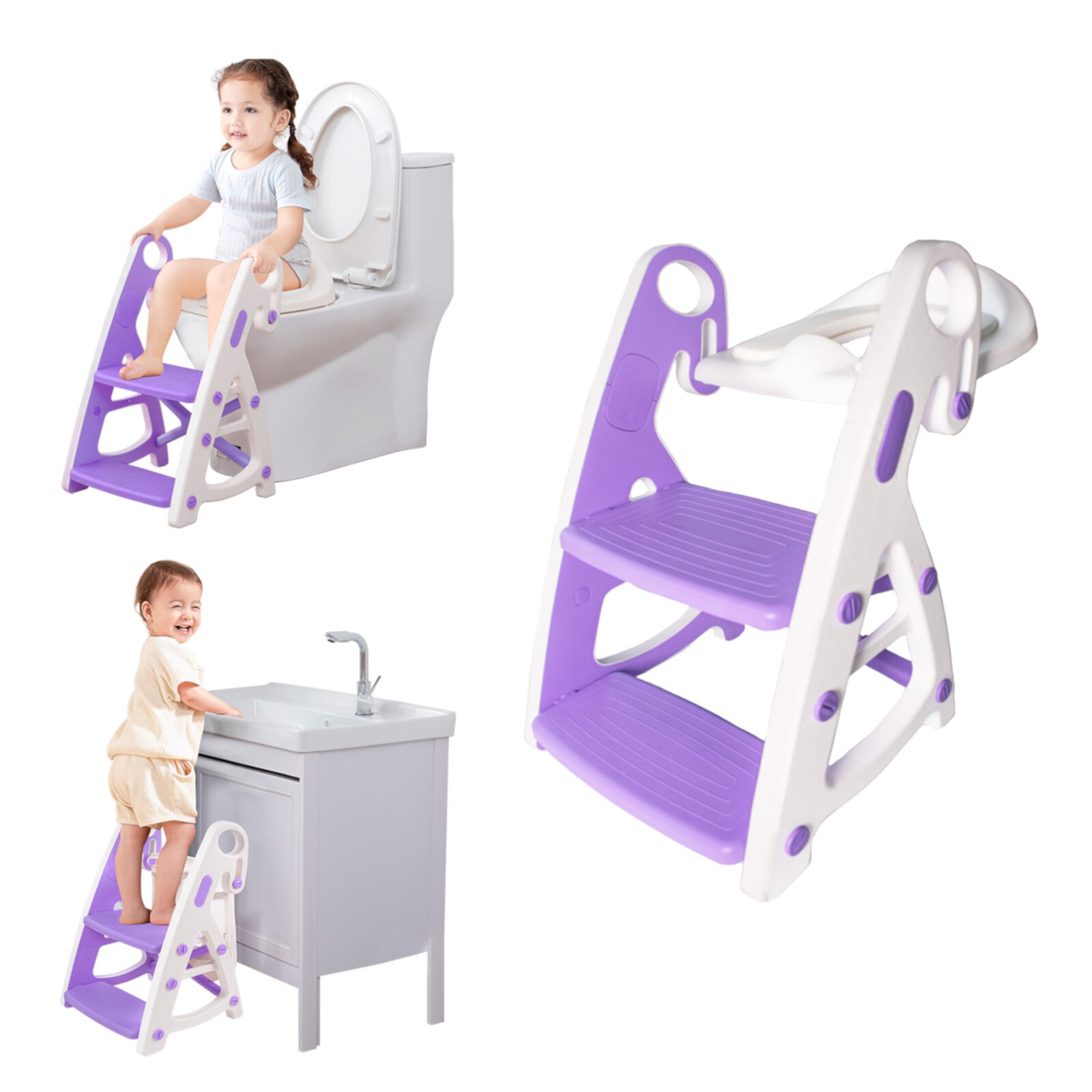 Potty Training Seat With Step Stool: Stable Adjustable Height Toddler Toilet Seats With Splash Guard and Handle and Removable Seat Versatile 2-in-1 Climbable Ladder Easy Use PRIMLECT