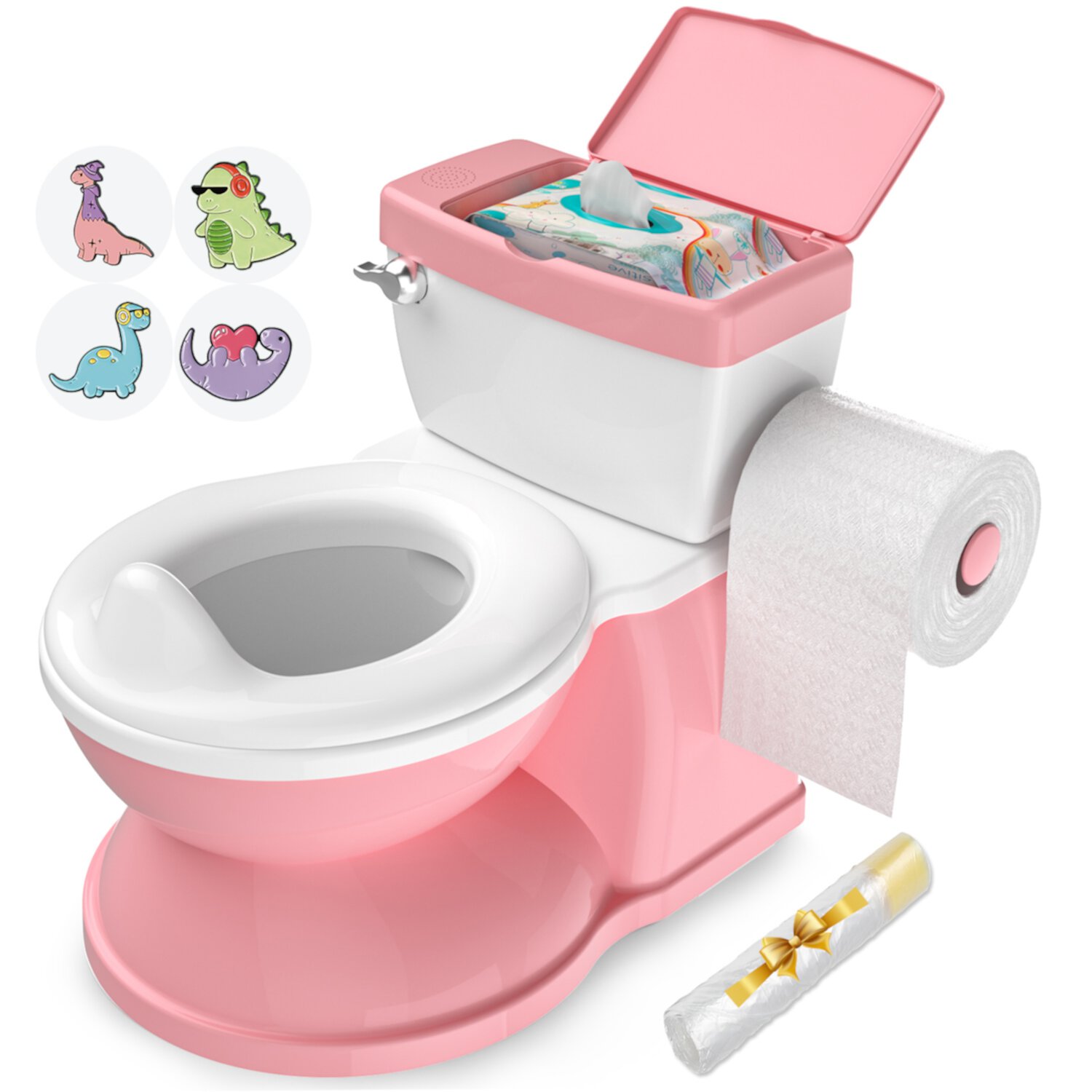 Baby Potty Training Toilet with Realistic Flushing Sound & Feel like an Adult Toilet, Removable Pot, Storage Tank and Toilet Paper Holder for Aged 1-3(Pink) BabyBond