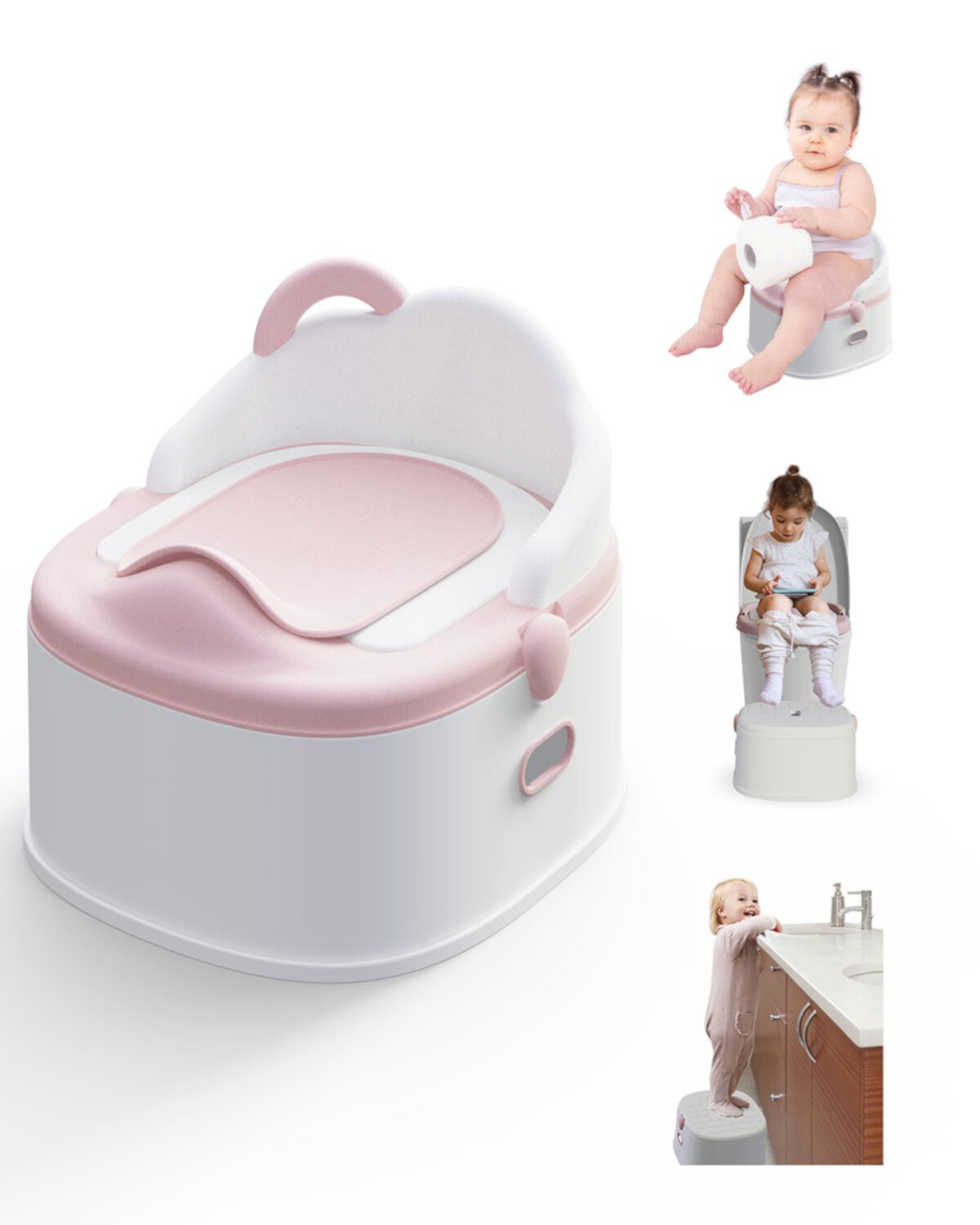 3 in-1 Potty Training Toilet ,Standalone Potty & Potty Ring & Step Stool, With Washable Liner and Lid,One-click Assembly, Easy to Clean (Pink) Babyomi