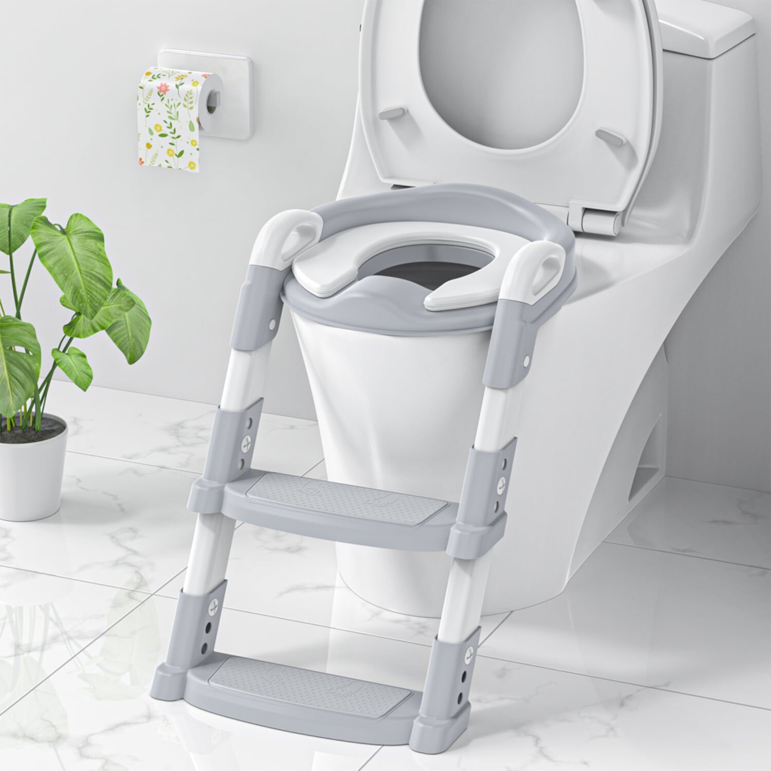 Potty Training Seat, Toddler Step Stool, 2 in 1 Potty Training Toilet for Kids, Baby Seat with Splash Guard and Anti-Slip Pad for Boys Girls Potty Training, Grey Cshidworld