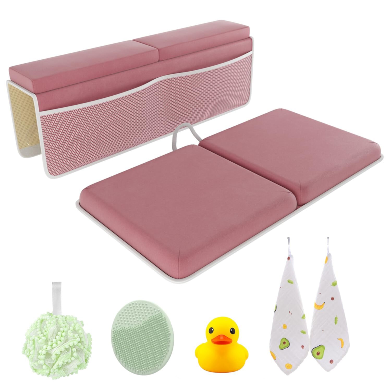 Sleepah Bath Kneeler and Elbow Kneeling Rest Pad Set for Baby Bathing – Waterproof Soft Organizer Quick Drying Foldable Non-Slip for Baby & Toddler Bath Time Toys Sponge Cloth (Pink) Sleepah