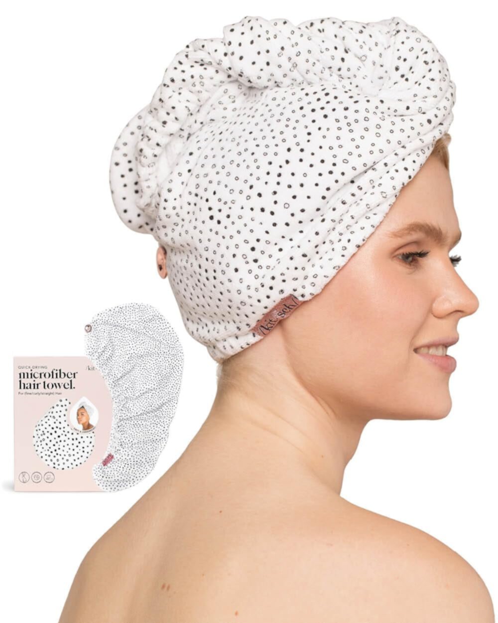 Kitsch Microfiber Hair Towel Wrap - Quick Dry Curly Hair Wraps for Women (White Terrazzo) Kitsch