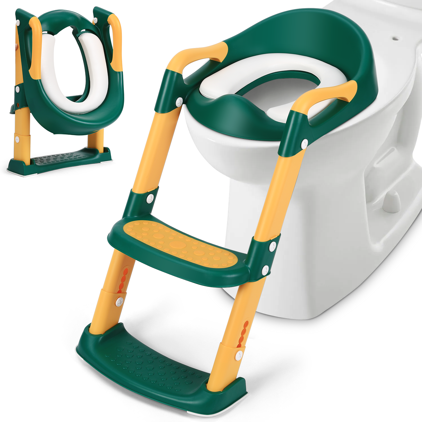 Potty Training Seat with Step Stool Ladder, Foldable Training Seat with Handles, Height Adjustable for Toddlers, for Girls & Boys, Green Amzdeal