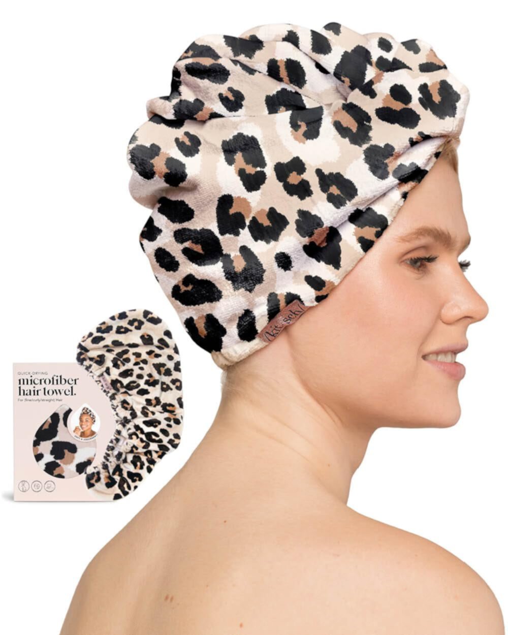 Kitsch Microfiber Hair Towel Wrap - Quick Dry Curly Hair Wraps for Women (White Terrazzo) Kitsch