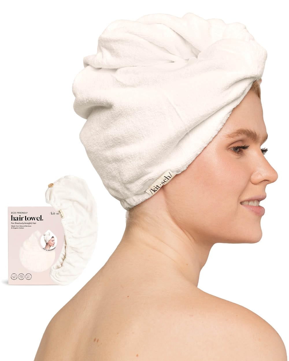 Kitsch Microfiber Hair Towel Wrap - Quick Dry Curly Hair Wraps for Women (White Terrazzo) Kitsch