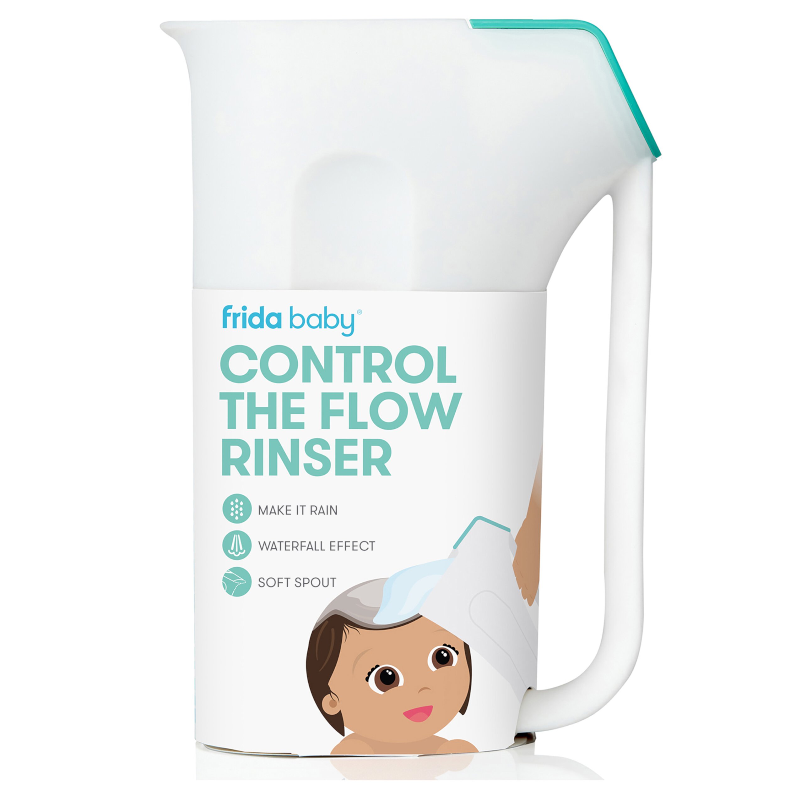 Frida Baby Control The Flow Polypropylene ABS Rinser, Bath Time Rinse Cup with Easy Grip Handle and Removable Rain Shower, White Frida Baby