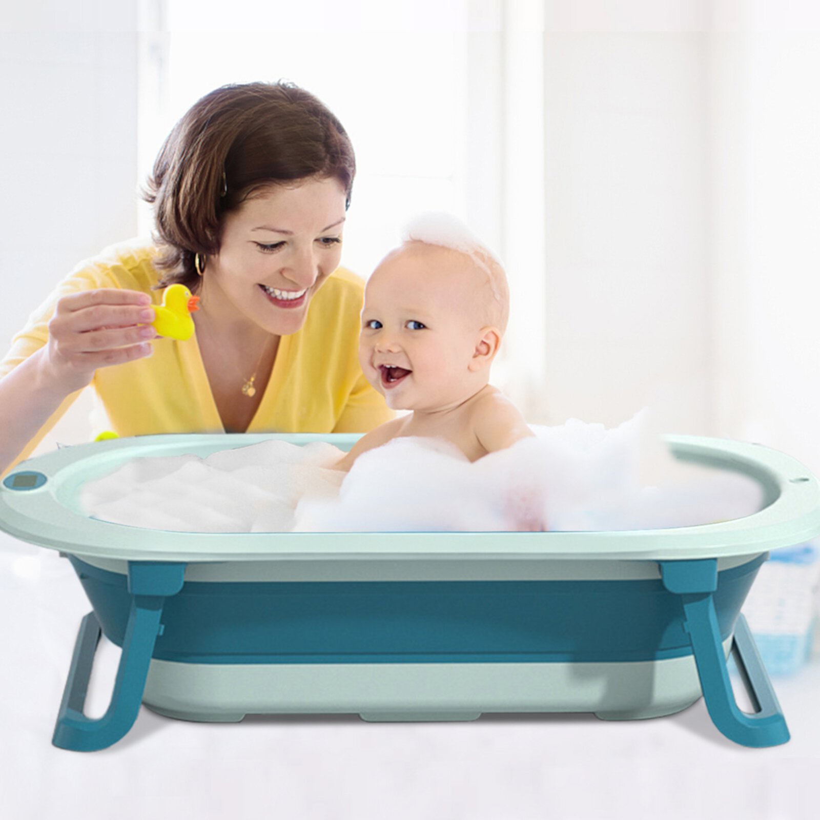 SLLINGLUO Baby Bath Tubs for Newborn to 36 Months Foldable Baby Bathtub with Toys & Soft Cushion & Thermometer SLLINGLUO