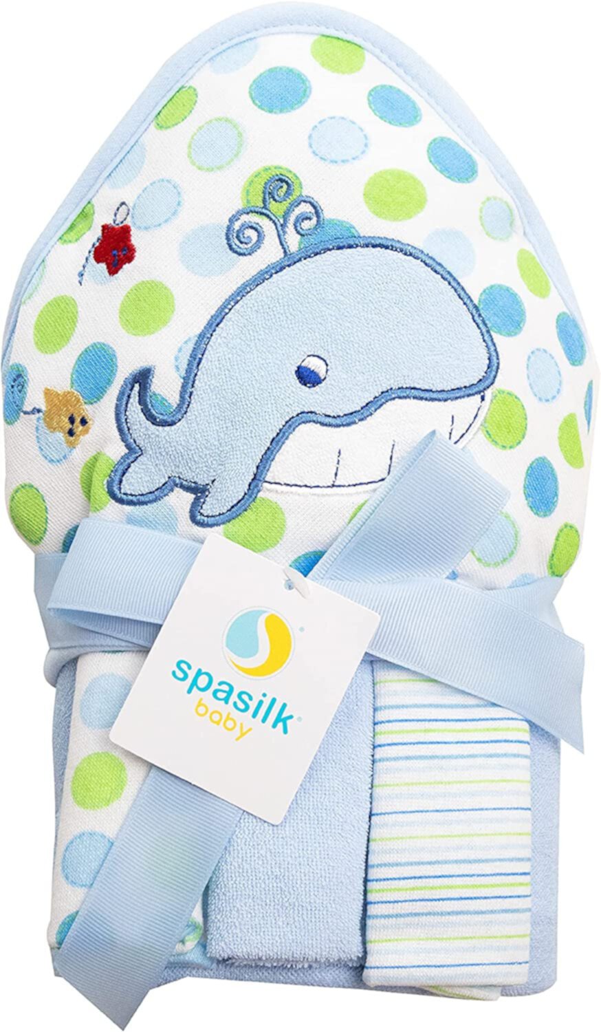 Spasilk Baby Bath Hooded Terry Towel with 3 Washcloths, Baby Bath Essentials, One Size, Gray Giraffe Spasilk