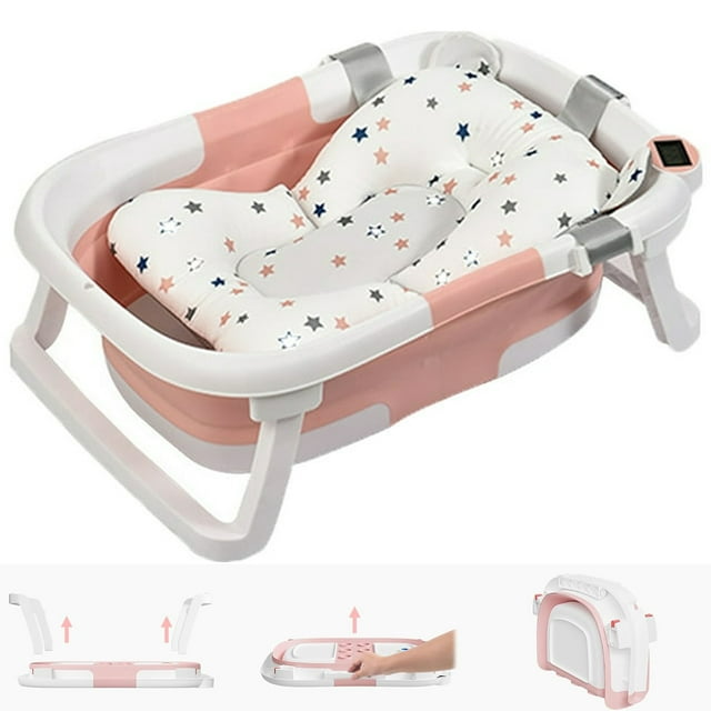 Prociv Collapsible Baby Bathtub for Infants to Toddler, Portable Travel Bathtub Multifunctional Bathtub with Drain Hole, Baby Folding Bathtub for Newborn 0-36 Month Pink ProCIV