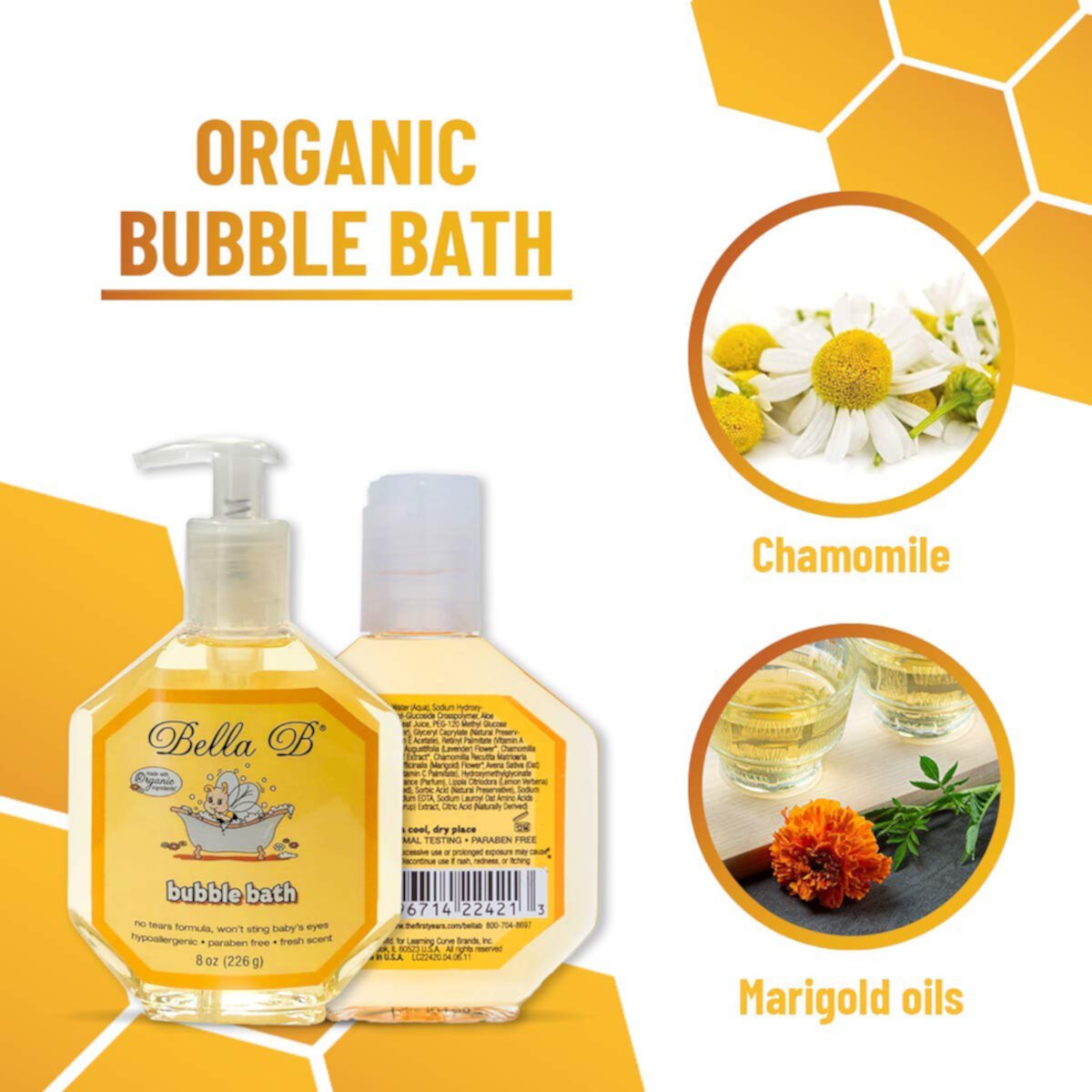 Bella B Bundle: Squeaky Bee Baby Wash & Shampoo 8 oz and Bubble Bath 8 oz Bella B