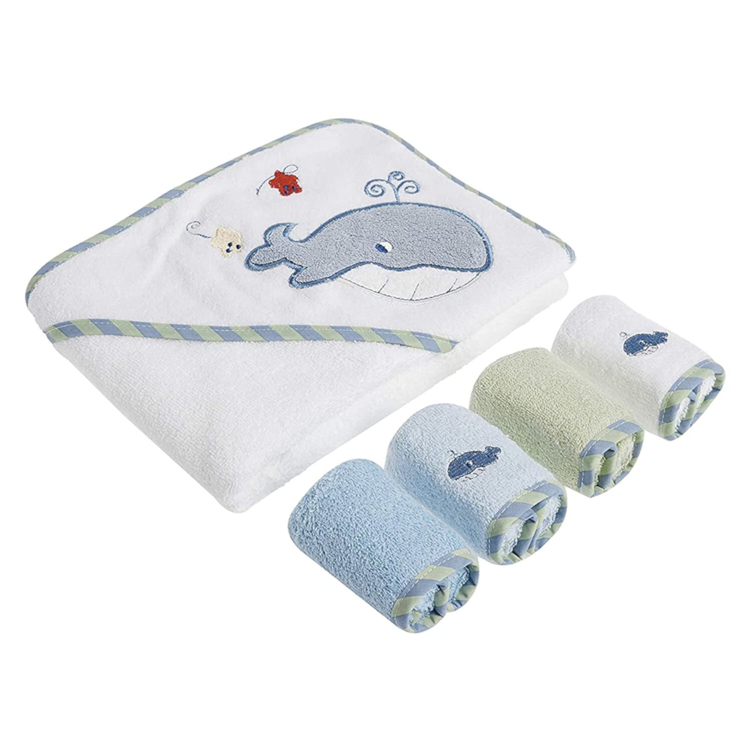 Spasilk Hooded Towel & 4 Washcloth Set, Blue Octopus Spasilk