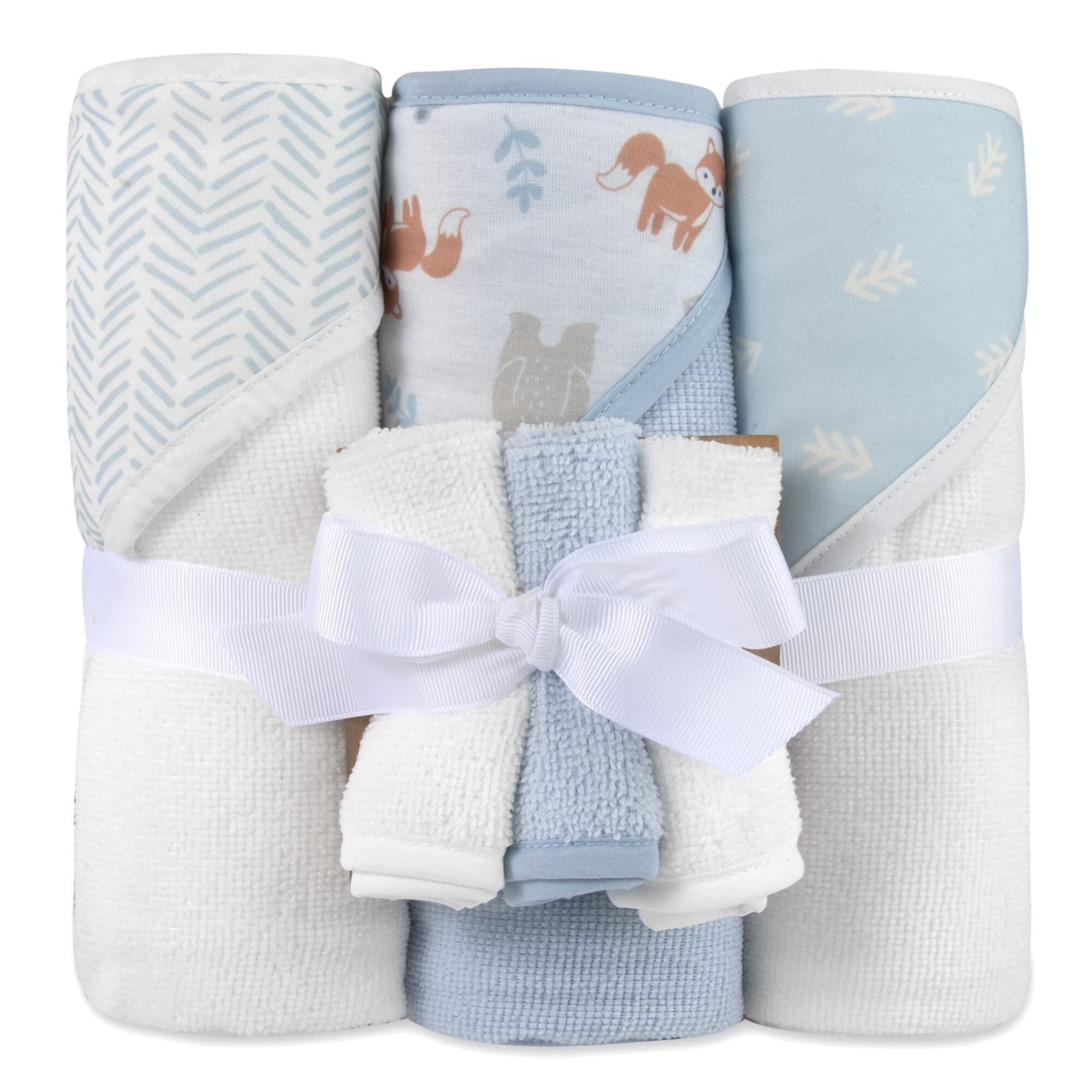 Baby Essentials 6 Piece Printed Hooded Bath Towel and Washcloth Set for Infant, Newborns and Toddlers 3 – 24 Months for Bath Time, Showers, Lounge, Beach and Pool in Little Lambs, Moons & Stars Baby Essentials