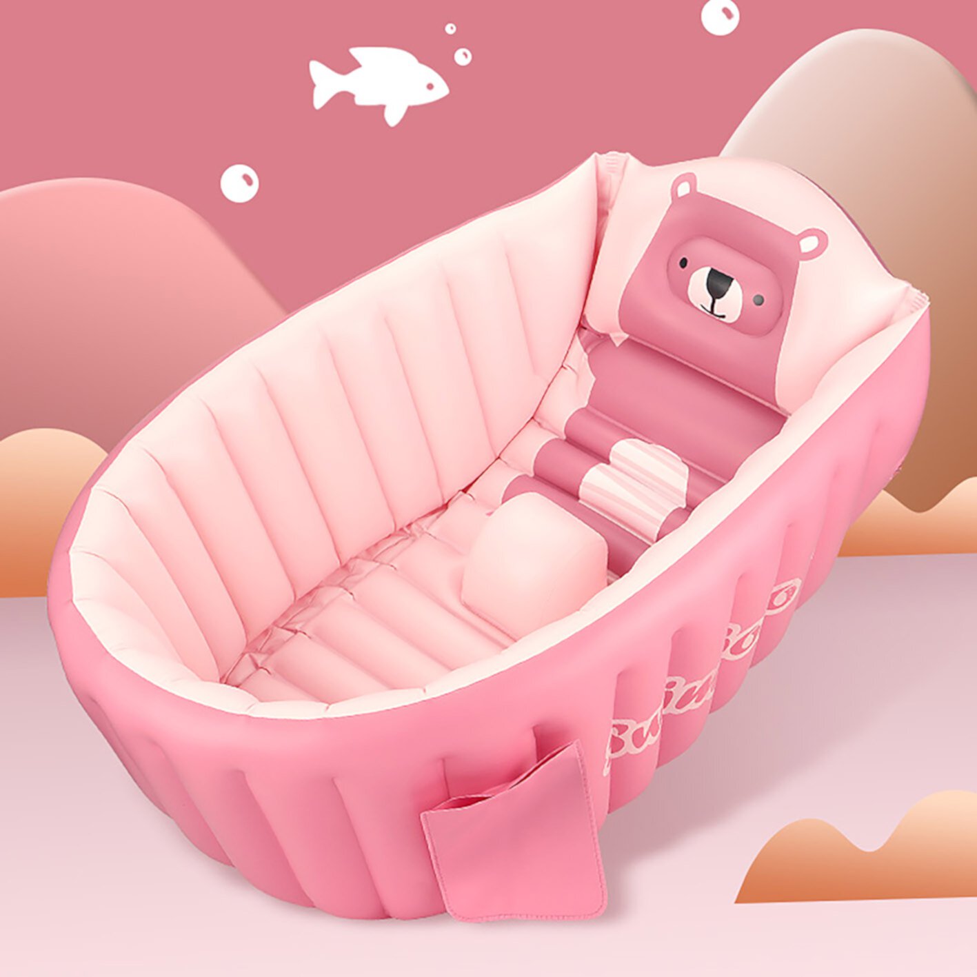 Frsuoak Inflatable Bathtub For Baby,Portable Bathing Tub for Toddler , Non Slip Foldable Travel Bathtub ,Pink Frsuoak