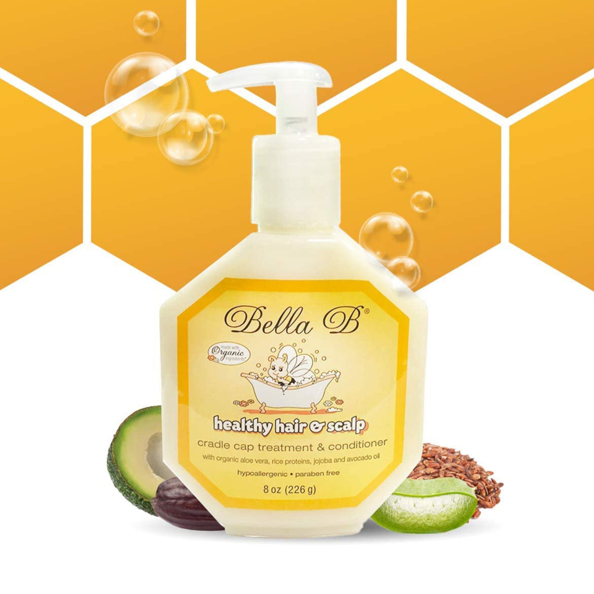 BELLA B - Healthy Hair & Scalp Baby Cradle Cap Treatment - Protection & Treatment For Babies - Natural Conditioner Silky Hair Care for Babies & Toddlers - Paraben Free, Organic Ingredients (8 Oz) Bella B