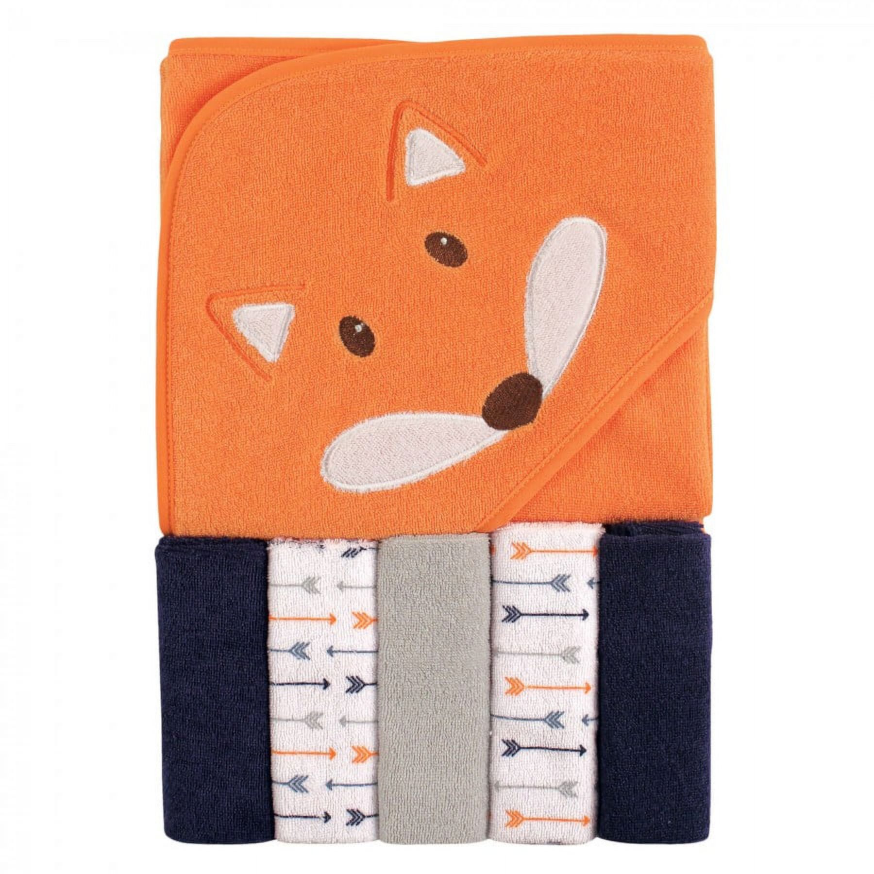 Luvable Friends Baby Boy Hooded Towel with Five Washcloths, Boy Fox, One Size Luvable Friends