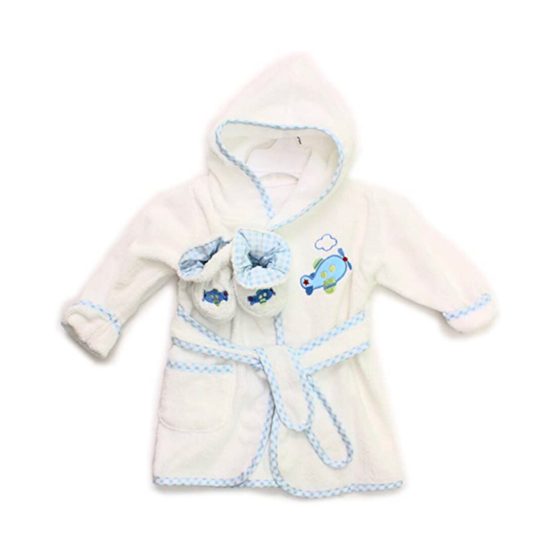 Spasilk Baby 100% Cotton Hooded Terry Bathrobe with Booties for Infant Boys, White Plane, 0-9 Months Visit the Spasilk Store