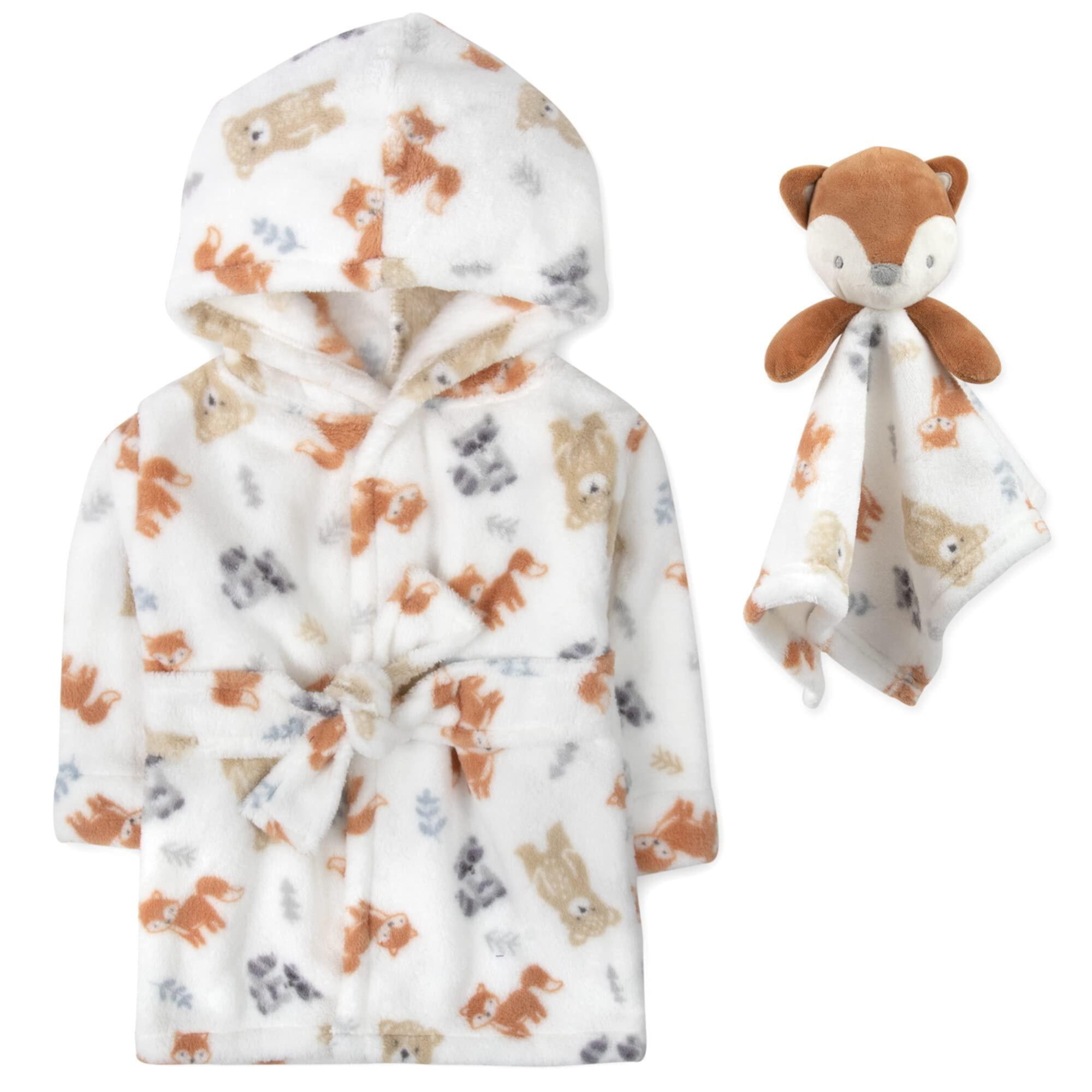 Baby Essentials Hooded Bathrobe with Tie Closure & Matching Minky Blanket Doll for Newborns, Infants and Toddlers 0 – 9 Months for Bath and Lounge in Shooting Stars with Puppy Pal Baby Essentials