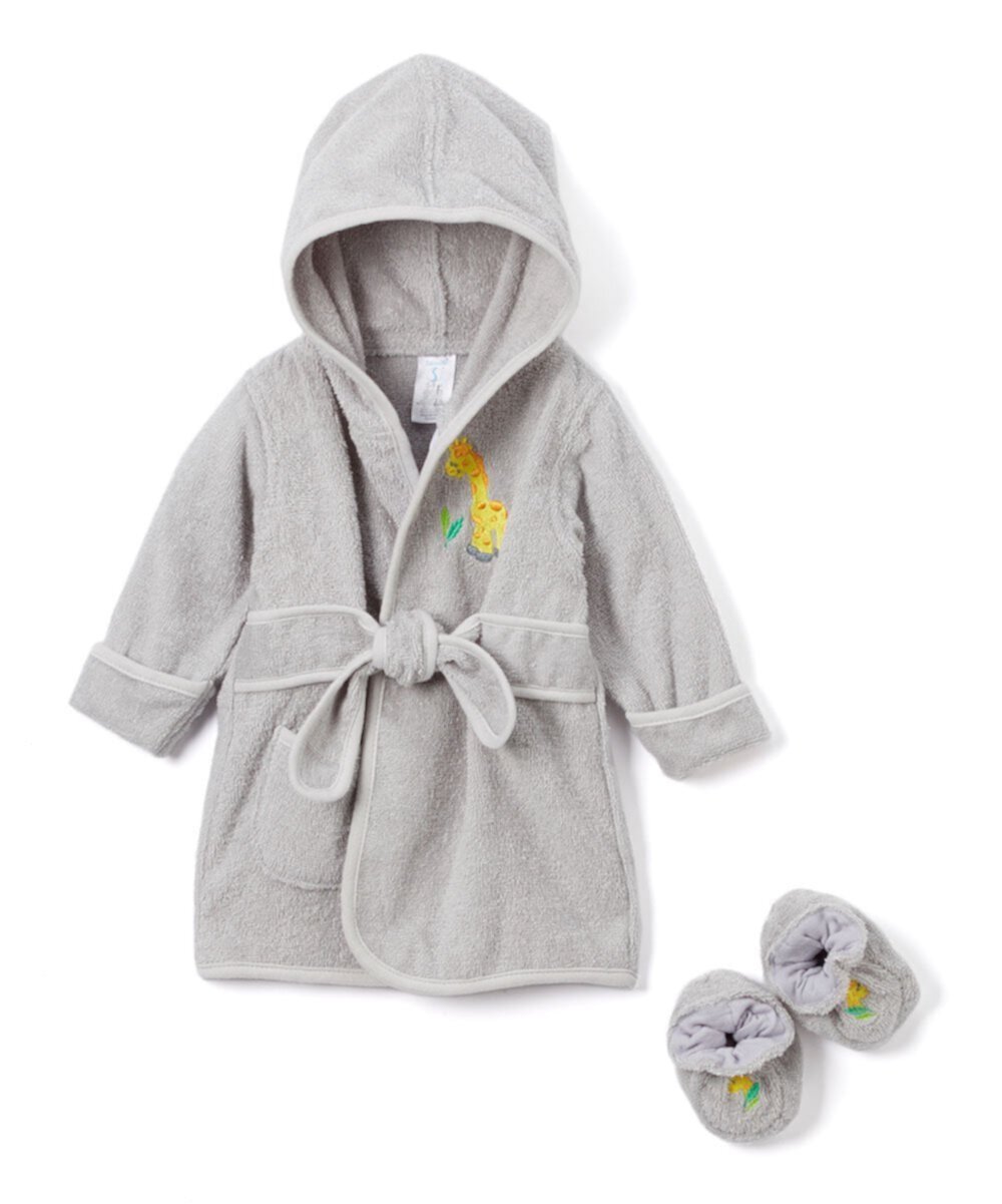 Spasilk Baby Hooded Bathrobe with Booties, Cotton Terry Bath Set for Newborns and Infants, Blue Plane Spasilk