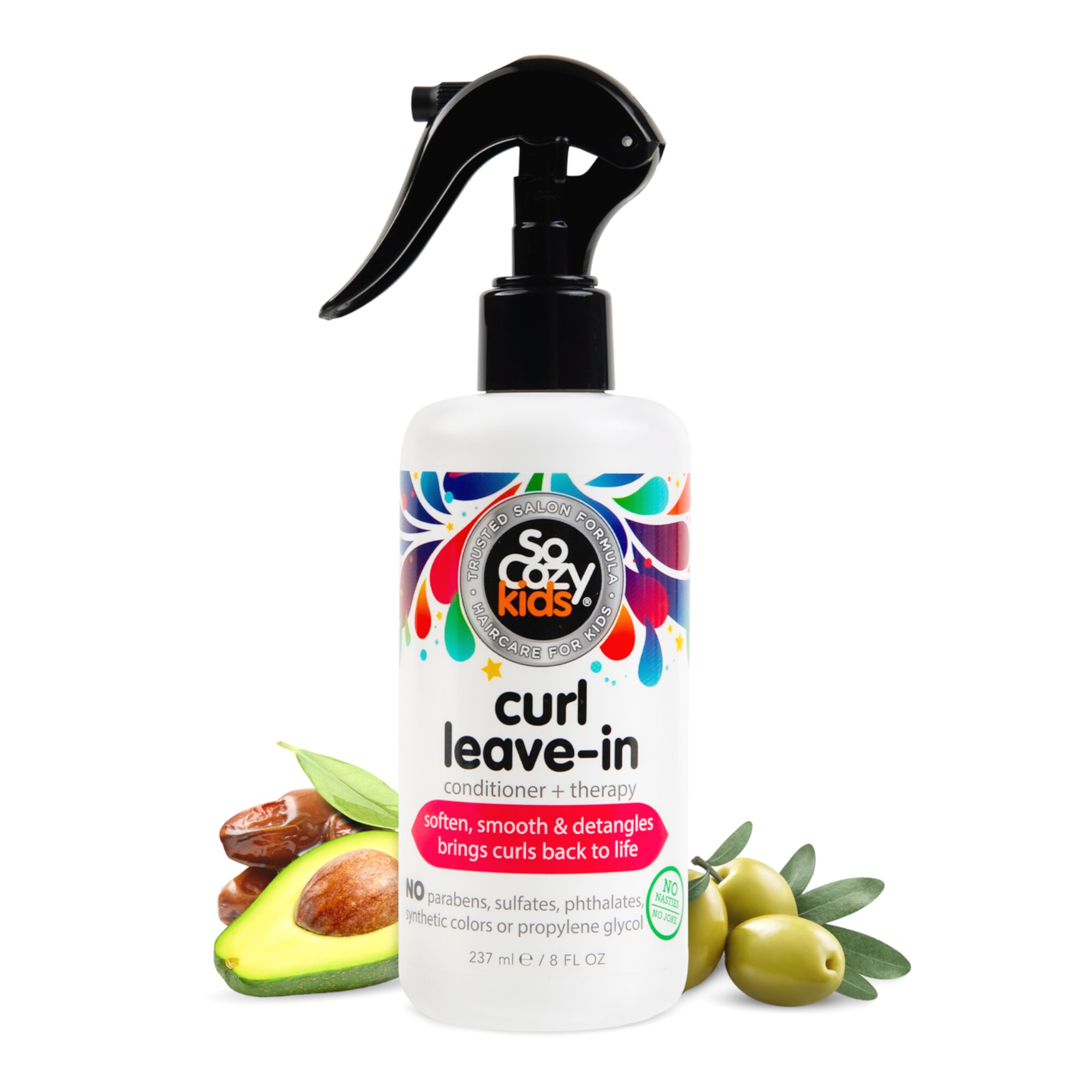 SoCozy Kid's Curl Leave-in Spray Conditioner with Olive & Jojoba Oil, for All Curl Types, 8 oz SoCozy