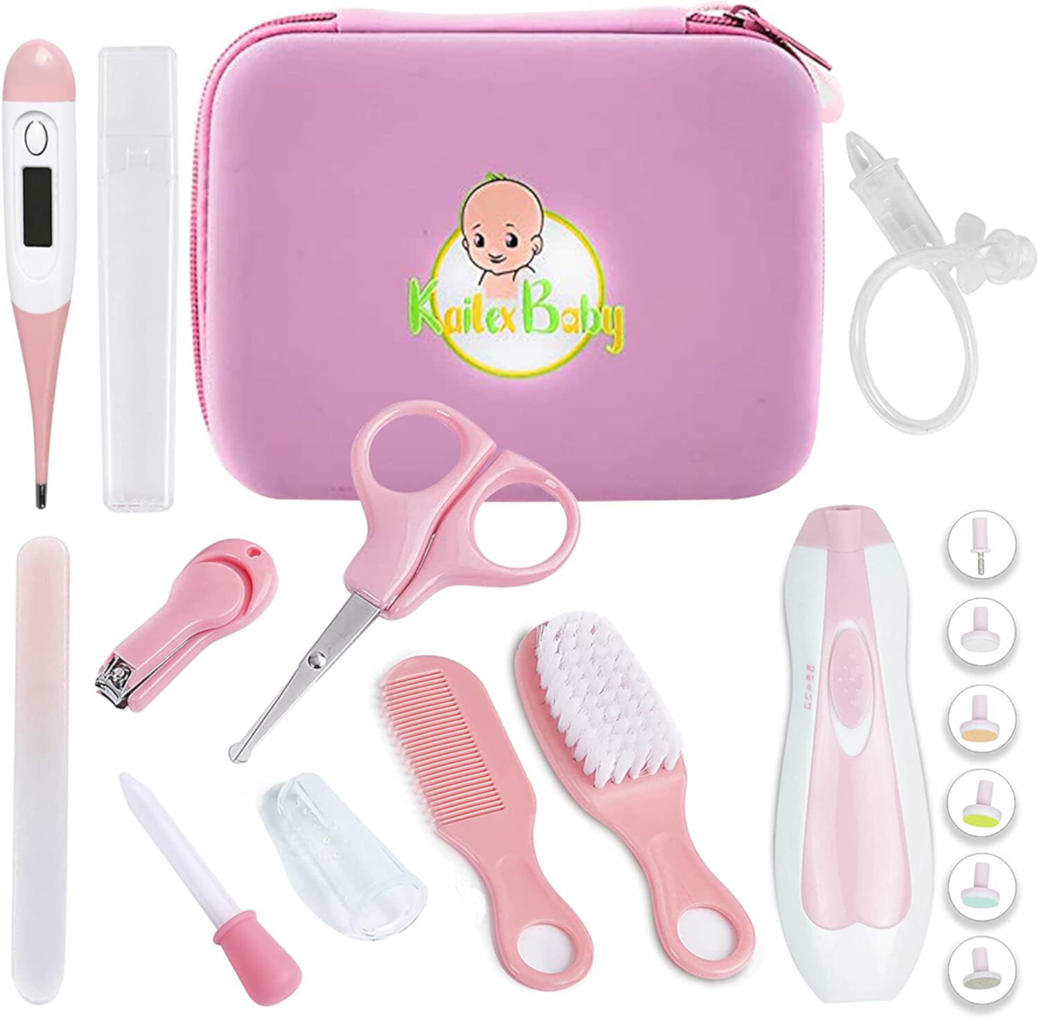 KAILEXBABY 18-in-1 Baby Health Care and Grooming Kit with Electric Nail Trimmer Set, Thermometer, Medicine Dispenser, Baby Comb, Brush, Nail Clippers - Pink Female KAILEXBABY