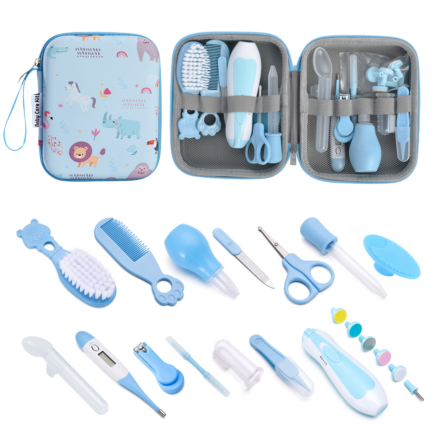 Baby Healthcare and Grooming Kit, Electric Safety Nail Trimmer Baby Nursery Kit, Newborn Care Kits with Hair Brush Comb for Newborn Infant Toddlers Baby Boys Girls Kids,Baby Shower Gifts, Blue Visit the BUSATIA Store