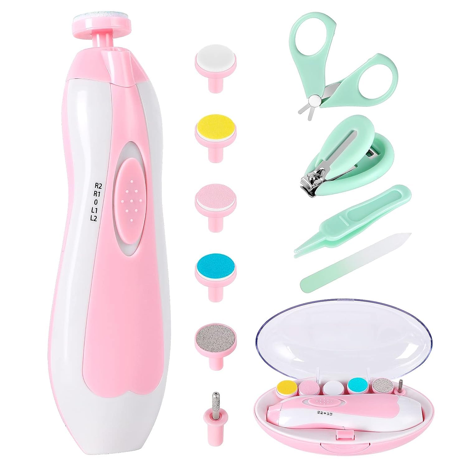 Baby Nail Trimmer Electric-12 in 1 Baby Nail Clippers Safe Baby Nail File Kit with a Nail Clipper, Scissor, Tweezers, and Nail Files Qunlions life