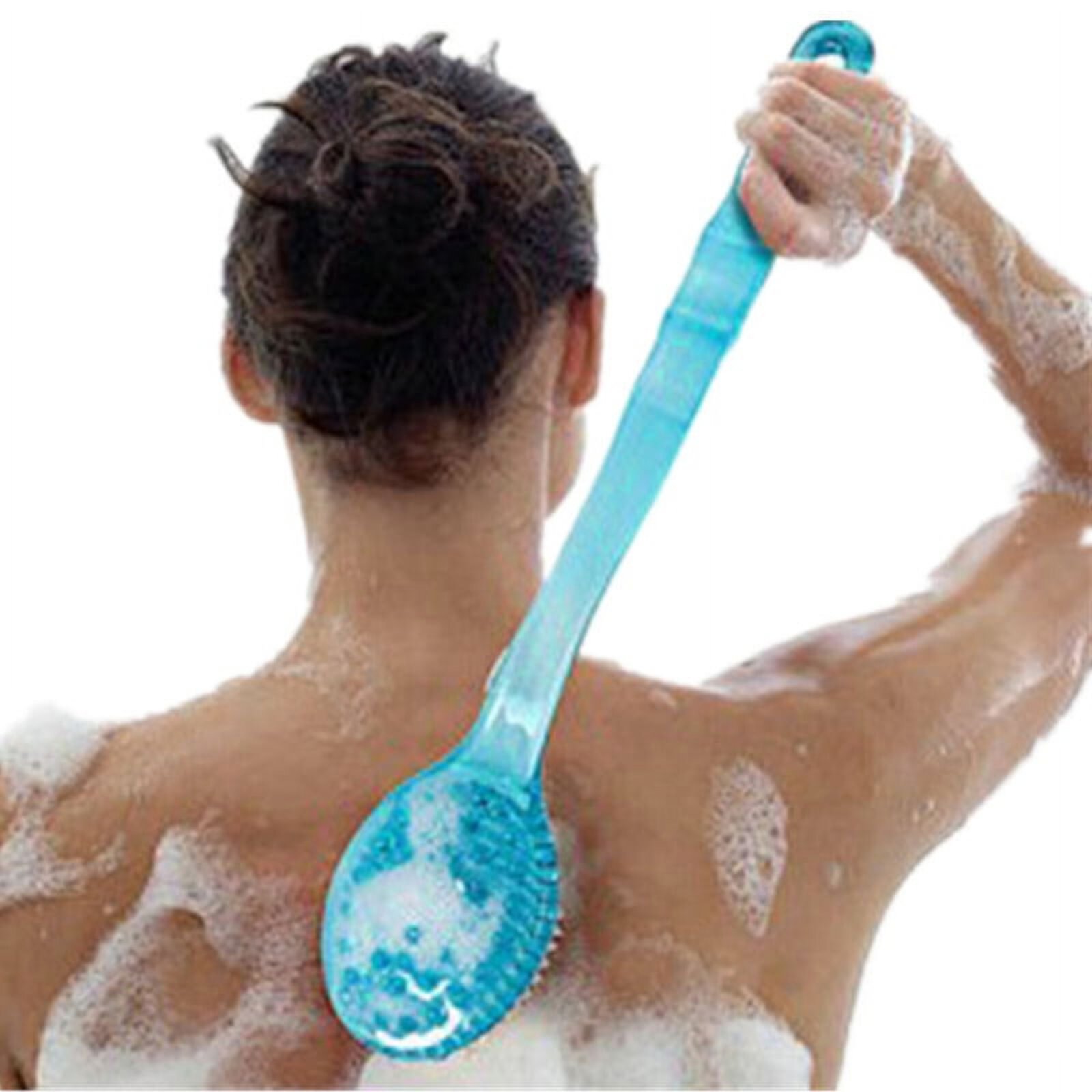 Plastic Bath Body Brush Exfoliator, Back Brush Long Handle for Shower with Soft Bristles, Back Scrubber,Blue Topboutique