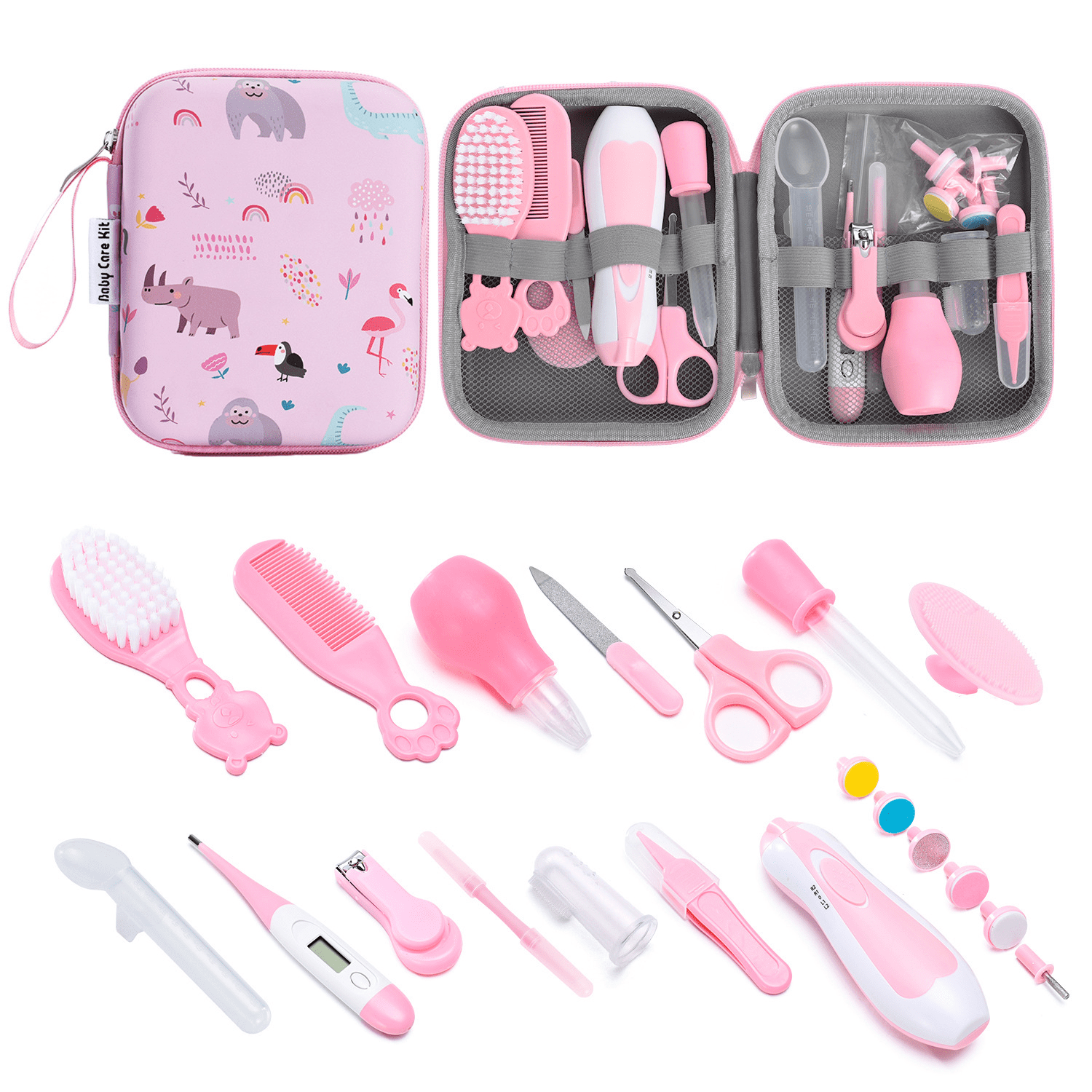 Baby Healthcare and Grooming Kit, Electric Safety Nail Trimmer Baby Nursery Kit, Newborn Care Kits with Hair Brush Comb for Newborn Infant Toddlers Baby Boys Girls Kids,Baby Shower Gifts, Pink BUSATIA