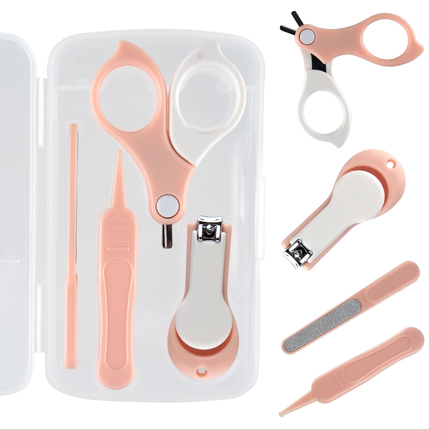 Baby Nail Kit, Baby Manicure Kit and Pedicure kit with Baby Nail Clipper, Scissor, Baby Nail File & Tweezer for Newborn, Infant & Toddler, Perfect for Mothers Day Gifts(Pink&White) Gloval Baby