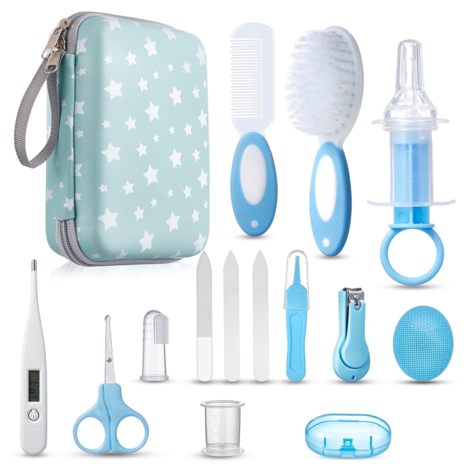 Lictin Baby Grooming Kit, 15 in 1 Portable Newborn Nursery Health Care Set with Thermometer Nail Clipper Brush Comb, Baby Safety Kit for Infant Toddlers, Blue Lictin