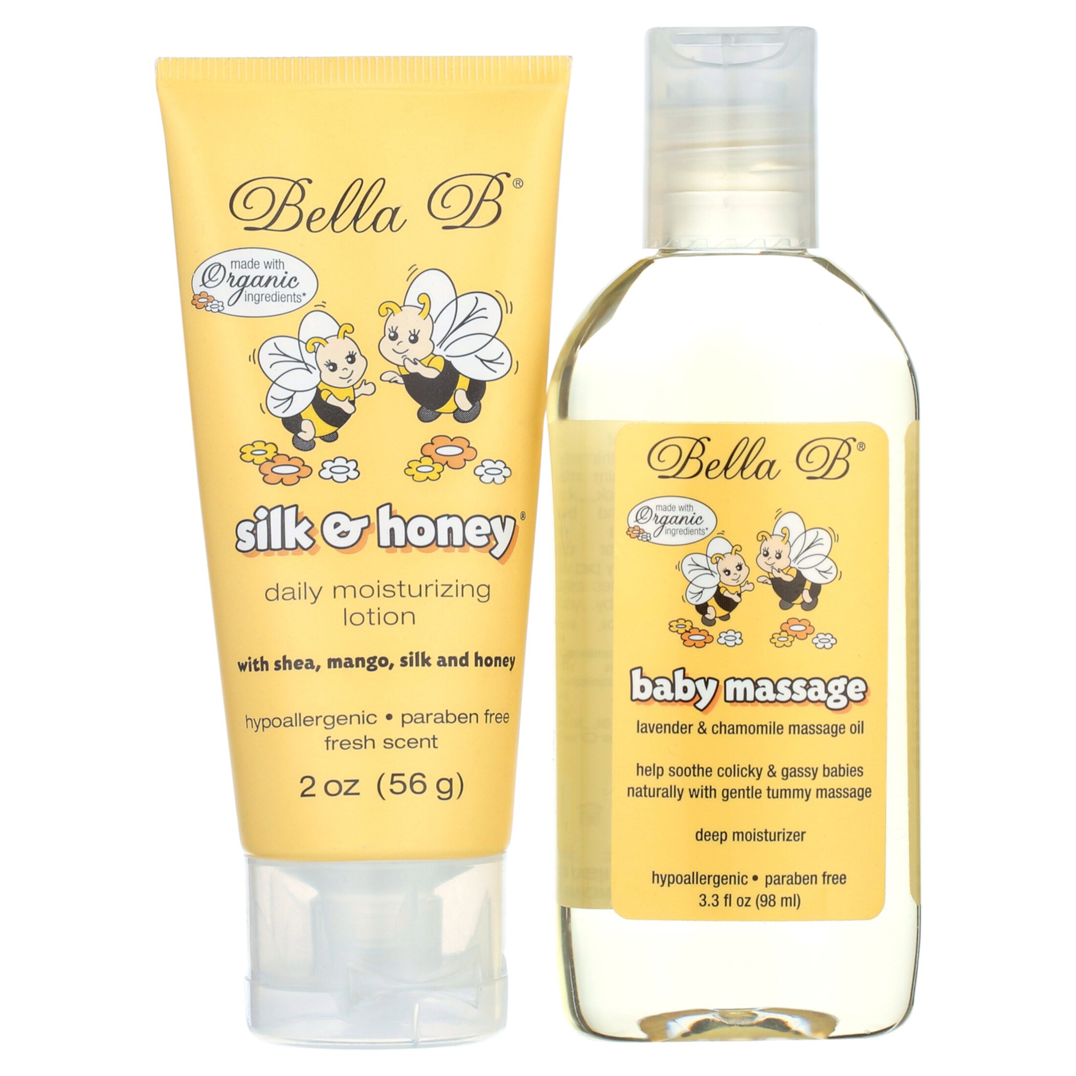 Bella B Bundle Baby Massage Oil 3.3 oz & Silk & Honey Baby Lotion 2 oz - Baby Oil Organic - Organic Baby Oil - Natural Baby Lotion - Organic Baby Lotion - Organic Baby Products - Organi Bella B